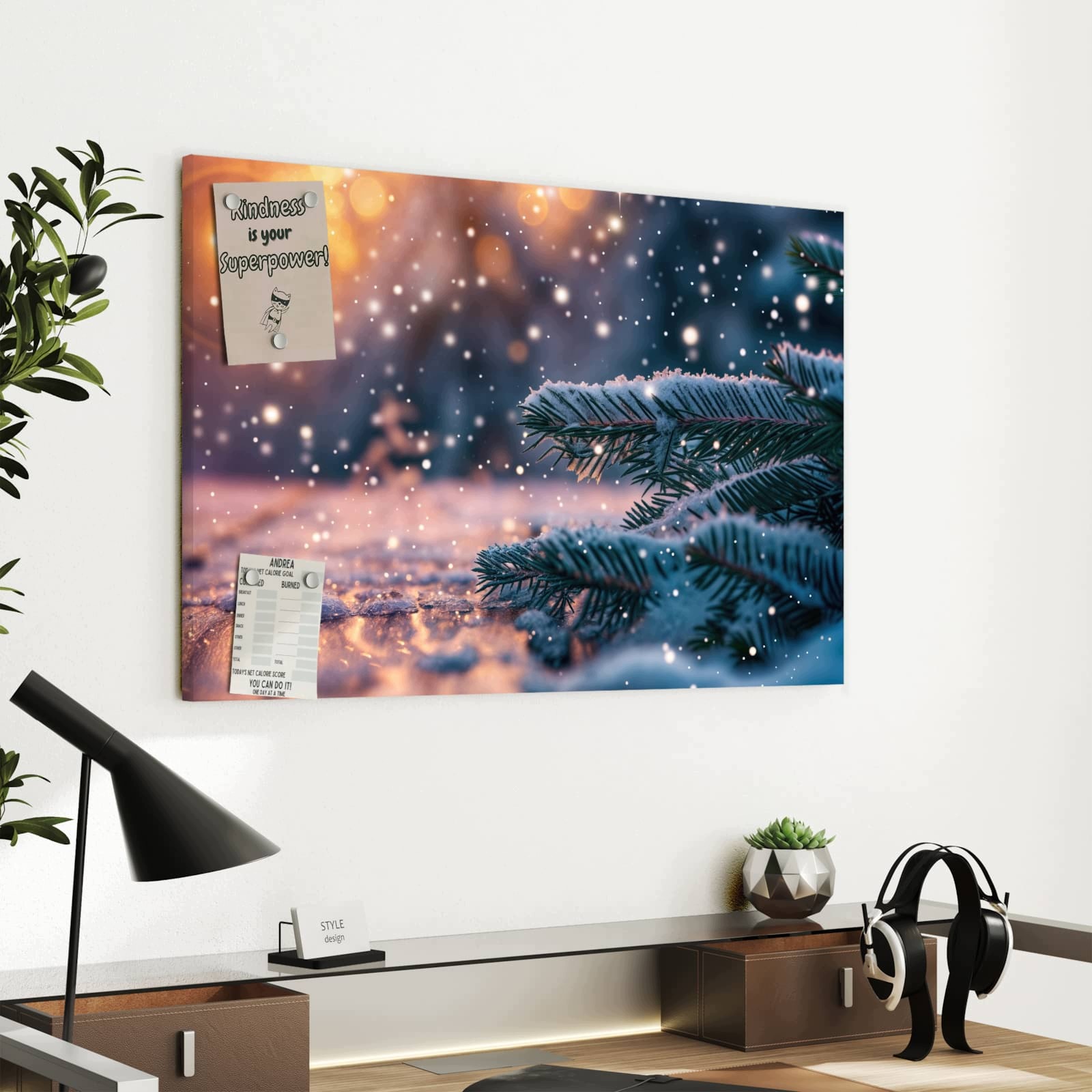Magnetická tabule – obraz na zeď Zimní jedlové větvičky | 60 × 40 cm