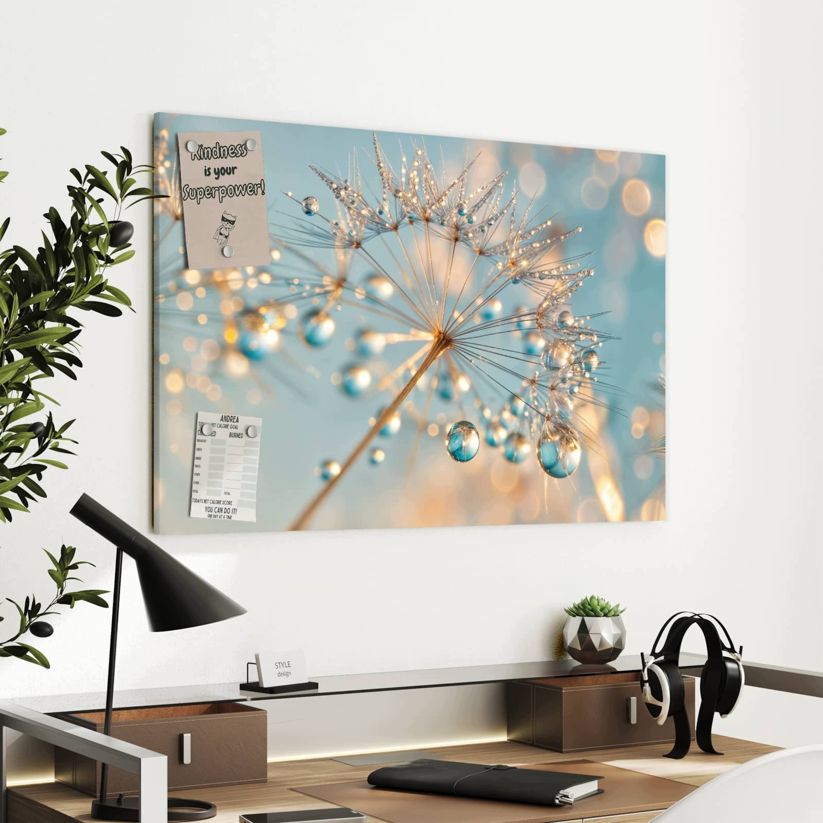 Magnetická tabule – obraz na zeď Pampeliška kapky vody | 90 × 60 cm