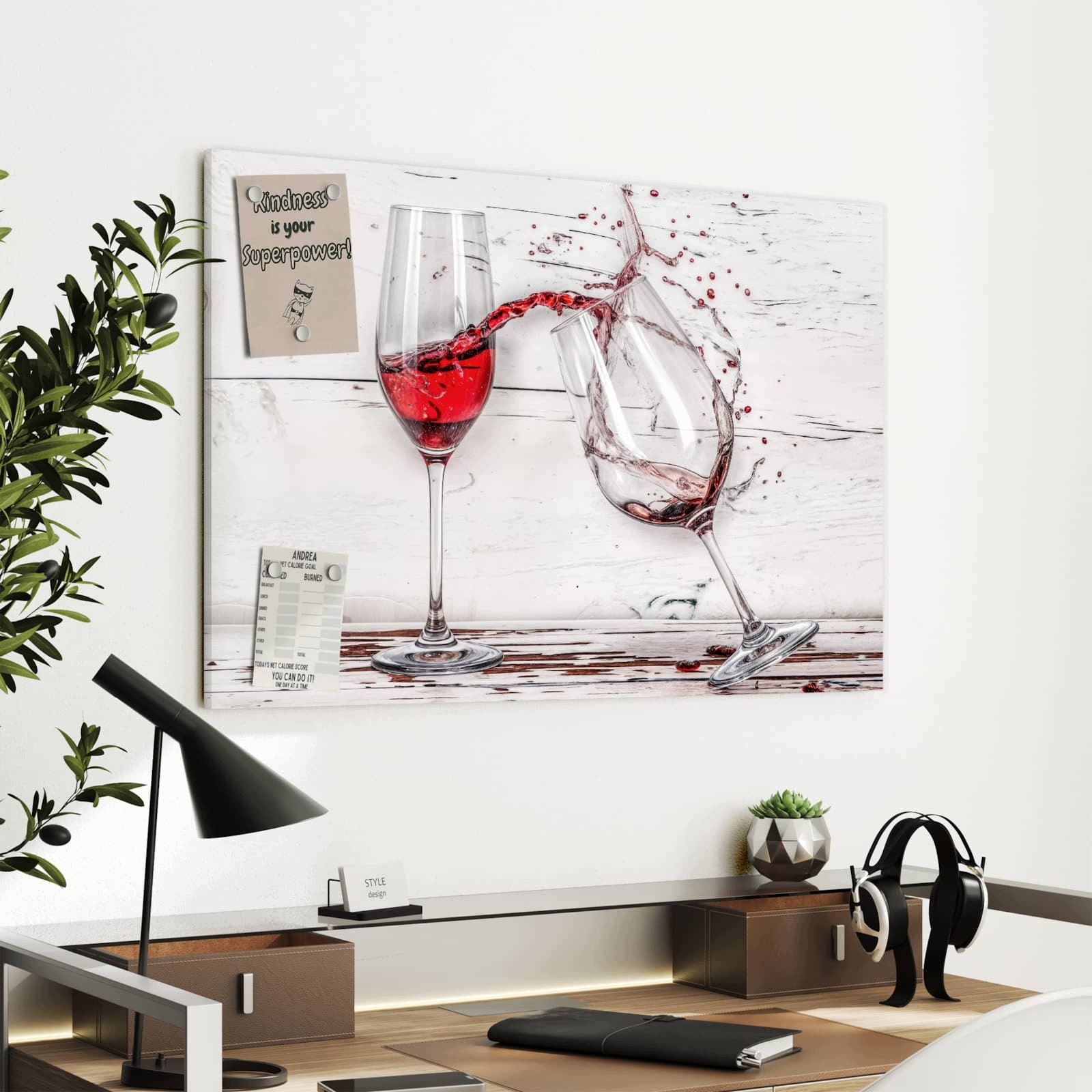 Magnetická tabule – obraz na zeď Padající sklenice na víno | 90 × 60 cm
