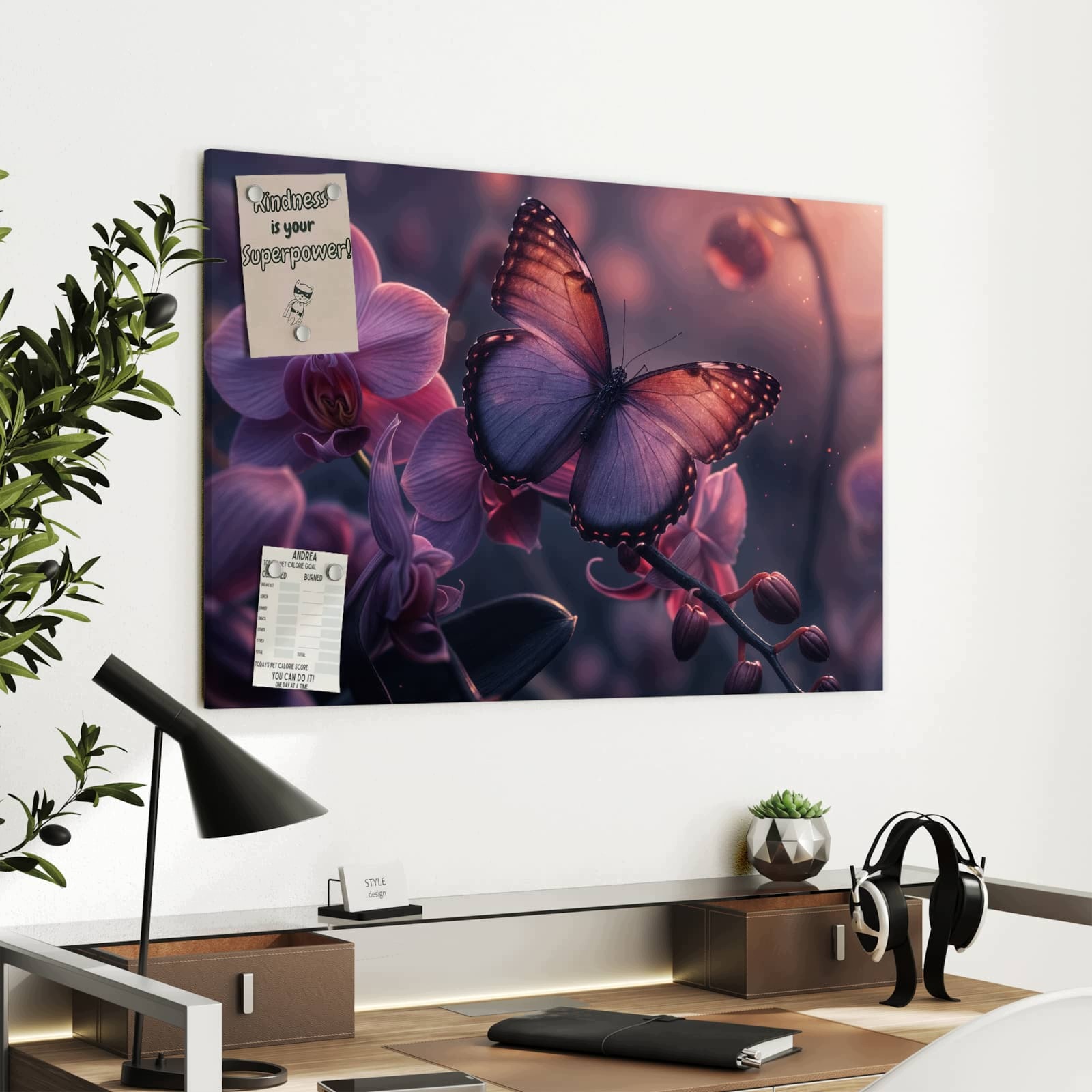 Magnetická tabule – obraz na zeď Motýl květina | 90 × 60 cm