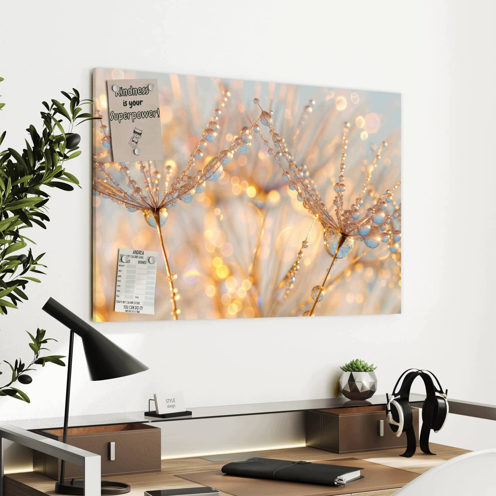 Magnetická tabule – obraz na zeď Kapky rosy panorama | 90 × 60 cm