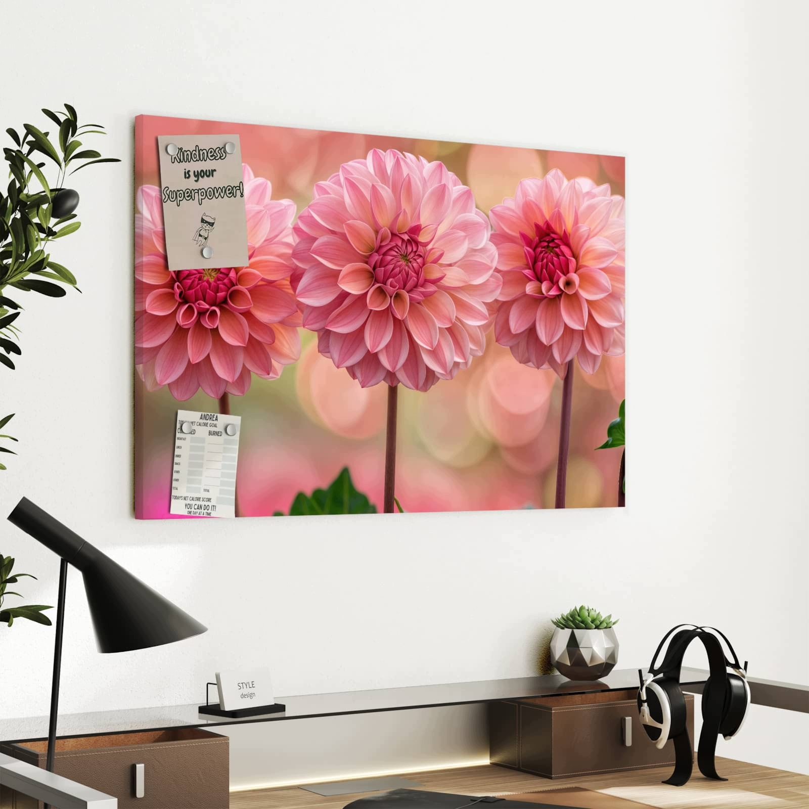 Magnetická tabule – obraz na zeď Tři květiny | 60 × 40 cm