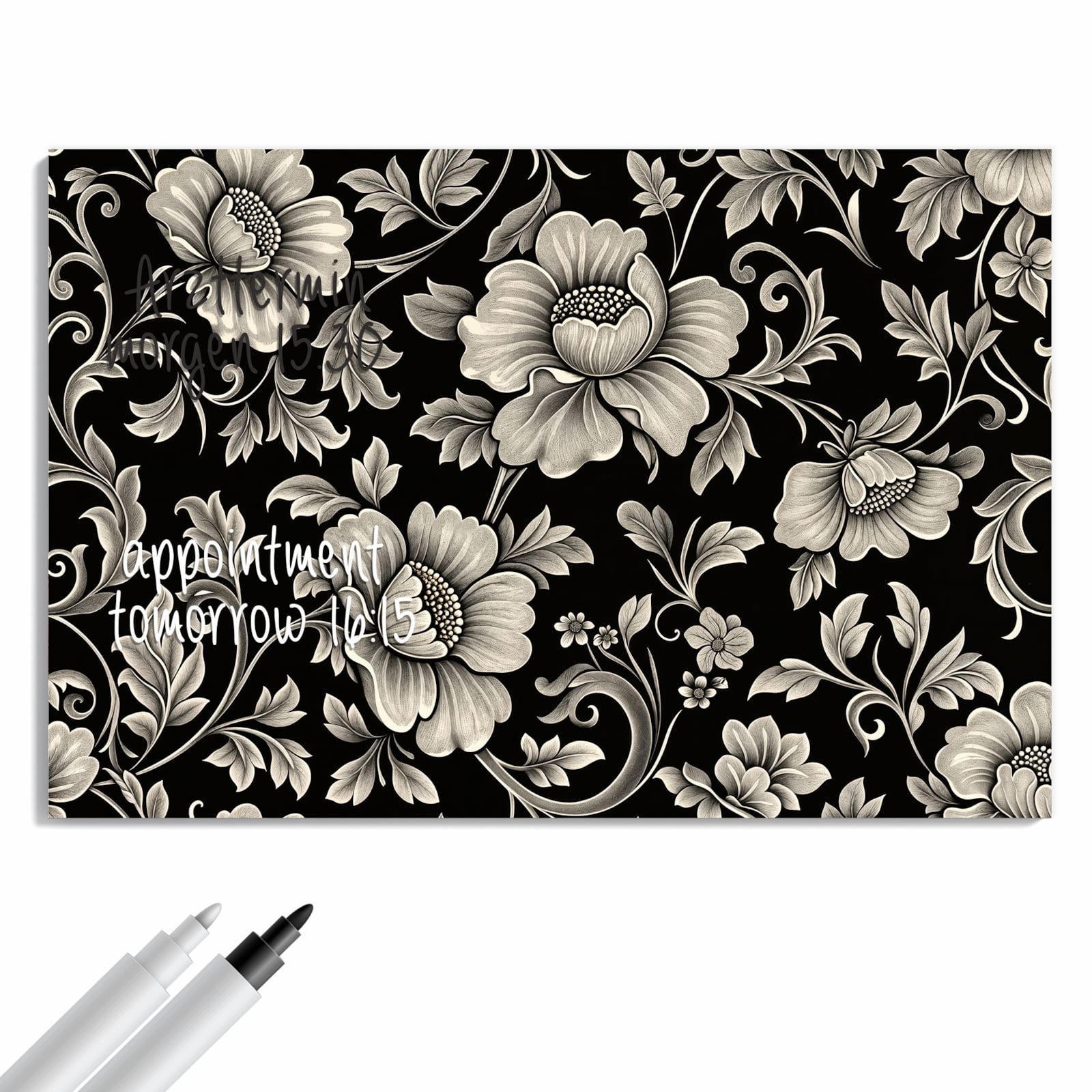 Magnetická tabule – obraz na zeď Černý květinový vzor | 60 × 40 cm