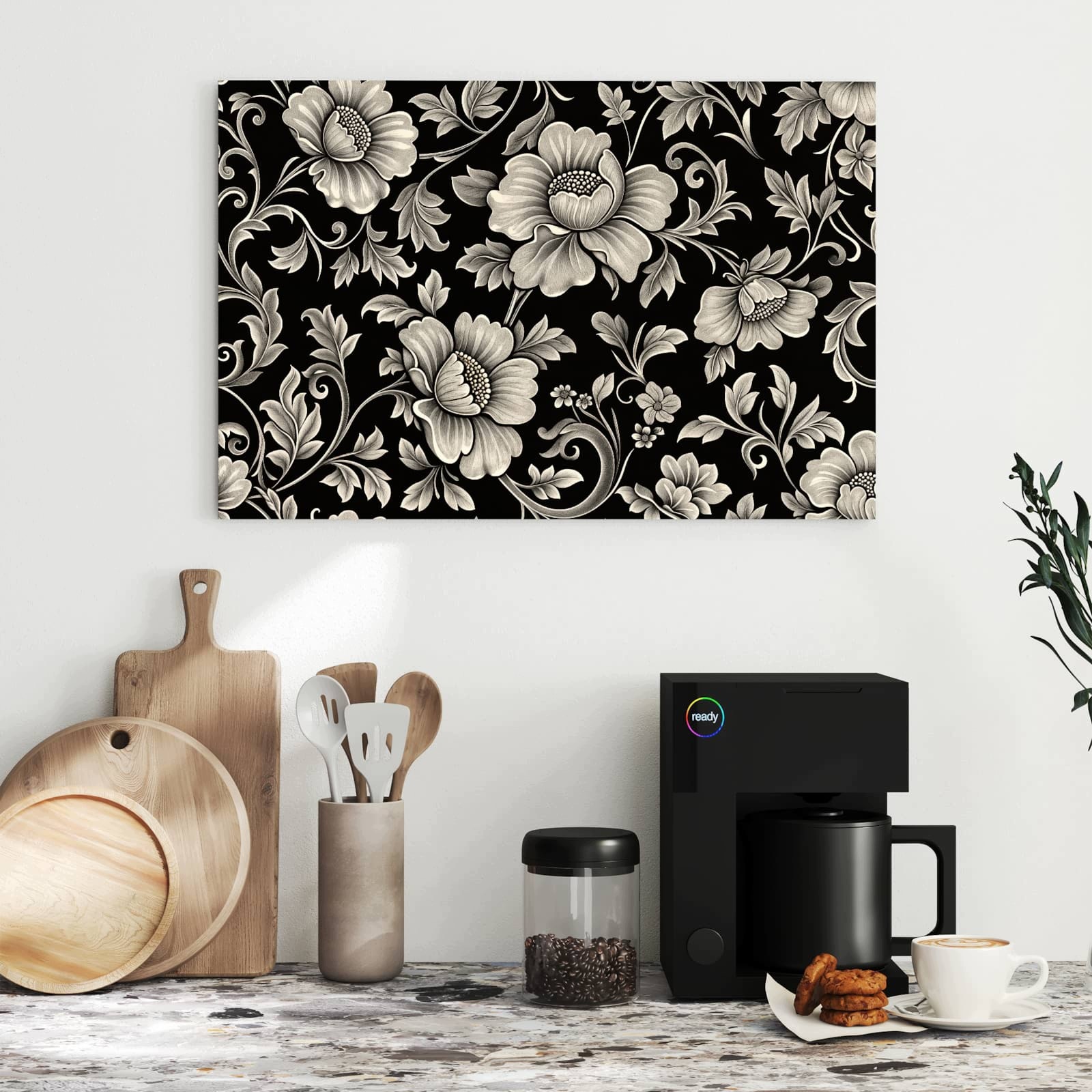 Magnetická tabule – obraz na zeď Černý květinový vzor | 60 × 40 cm