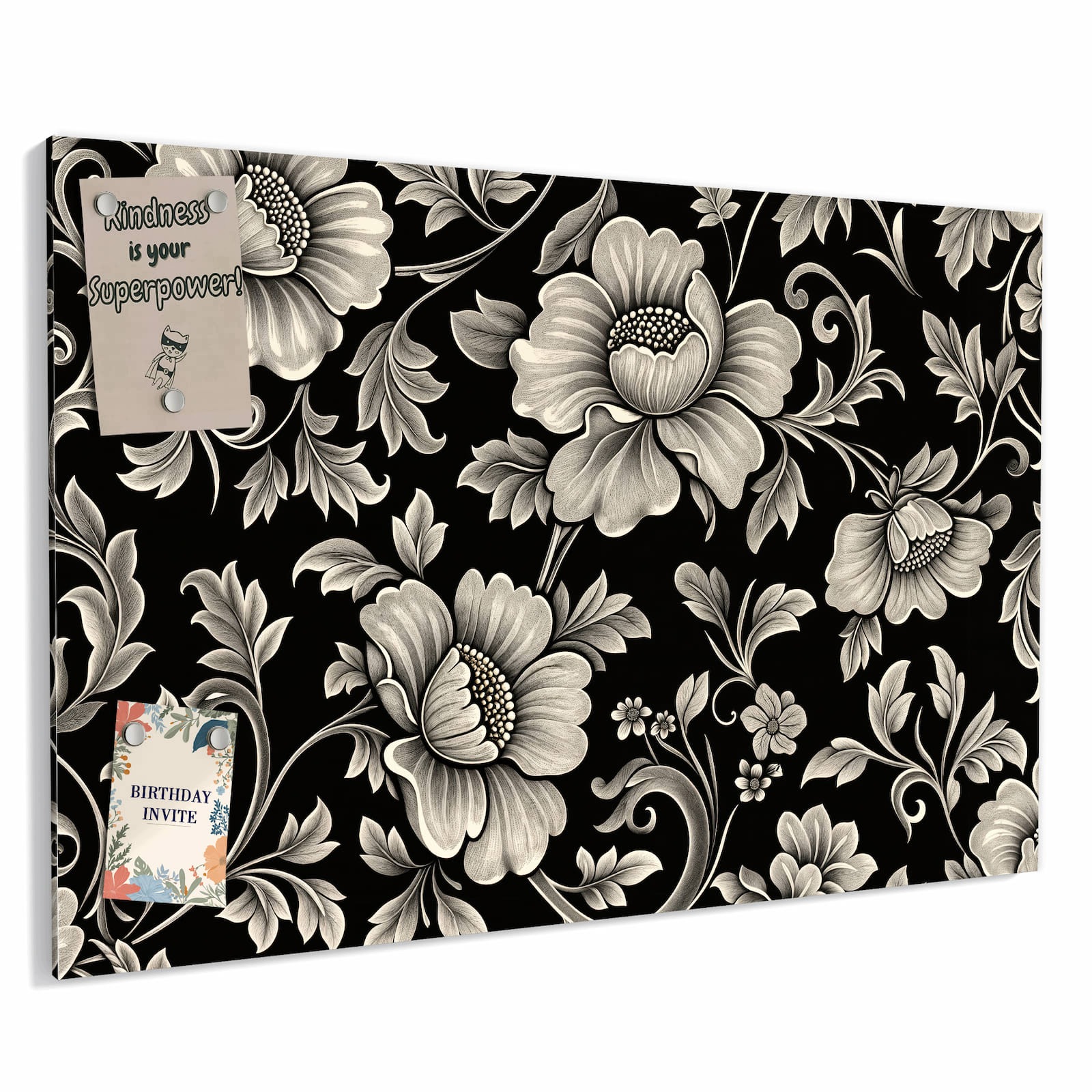 Magnetická tabule – obraz na zeď Černý květinový vzor | 60 × 40 cm