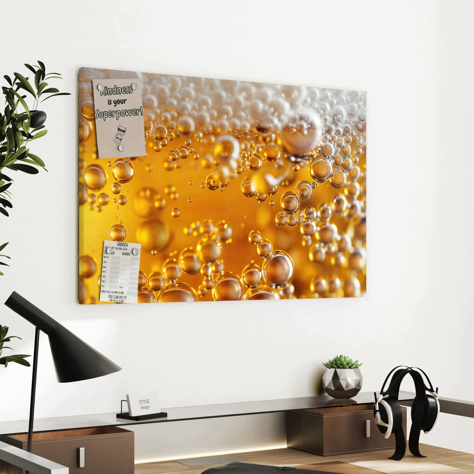 Magnetická tabule – obraz na zeď Zlaté bublinky šampaňského | 60 × 40 cm