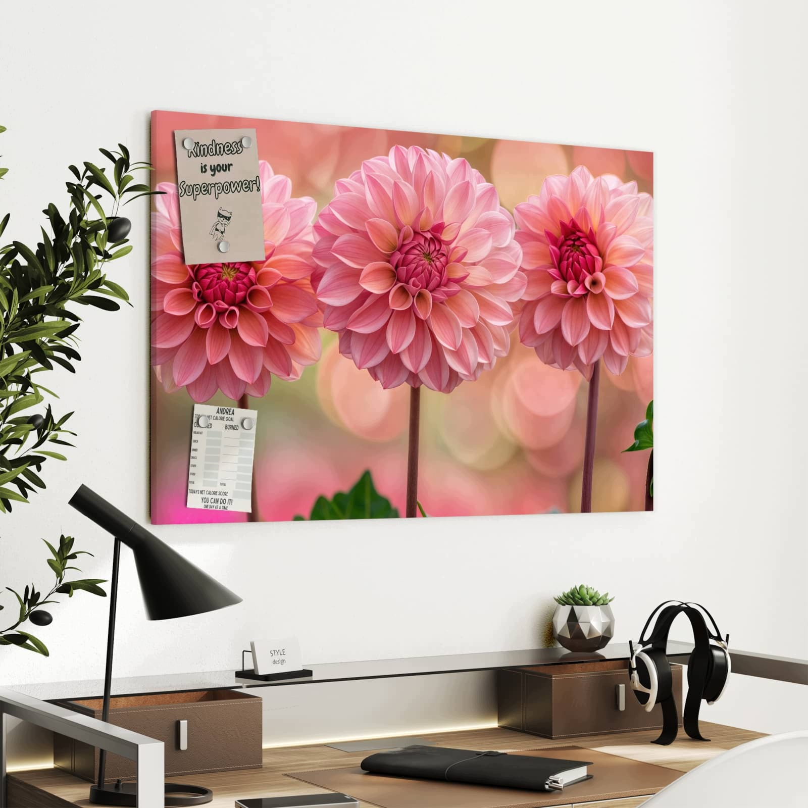 Magnetická tabule – obraz na zeď Tři květiny | 90 × 60 cm