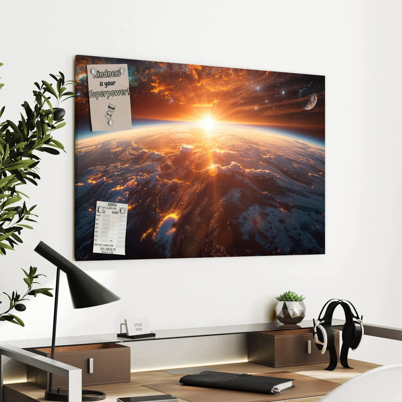 Magnetická tabule – obraz na zeď Země při východu slunce | 90 × 60 cm