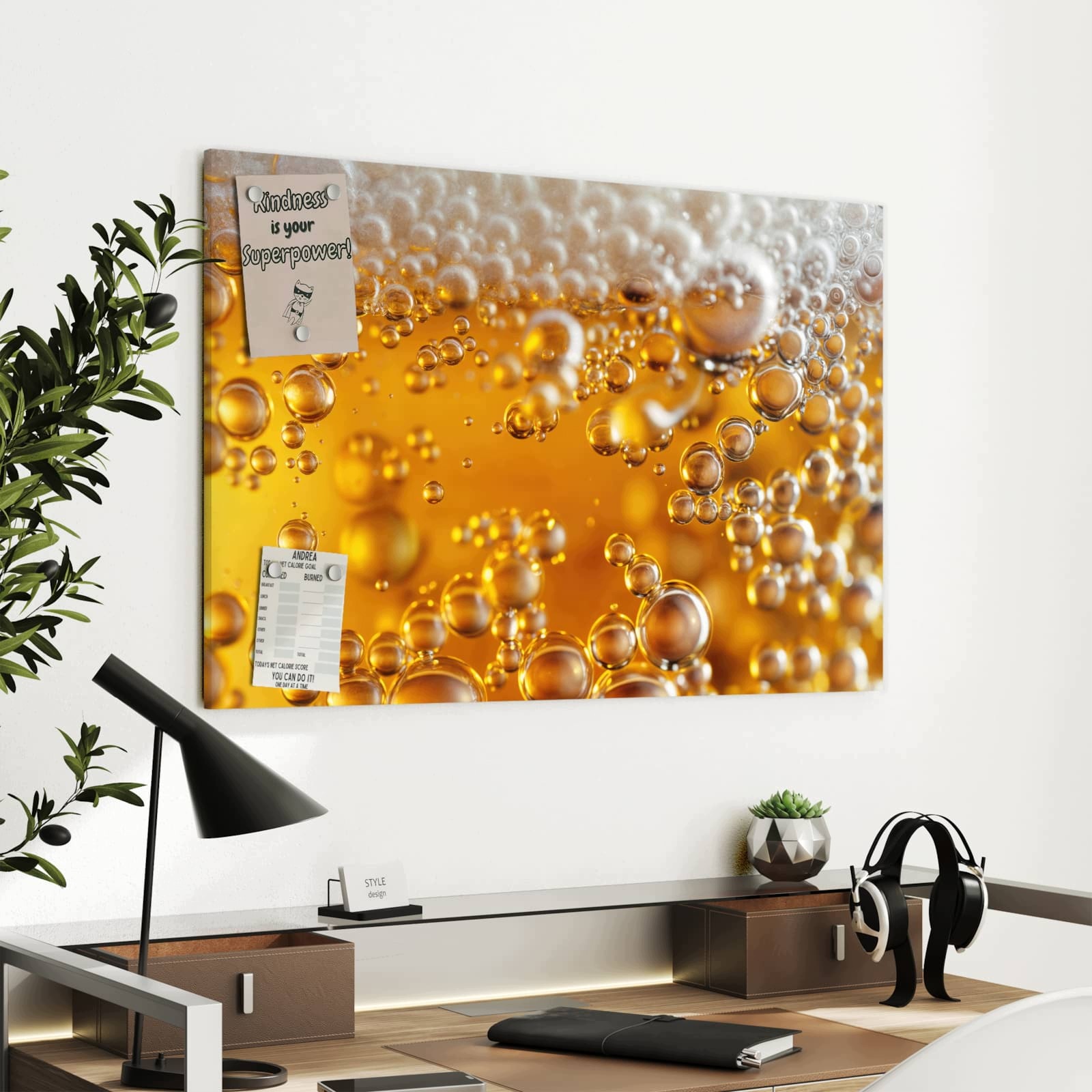 Magnetická tabule – obraz na zeď Zlaté bublinky šampaňského | 90 × 60 cm