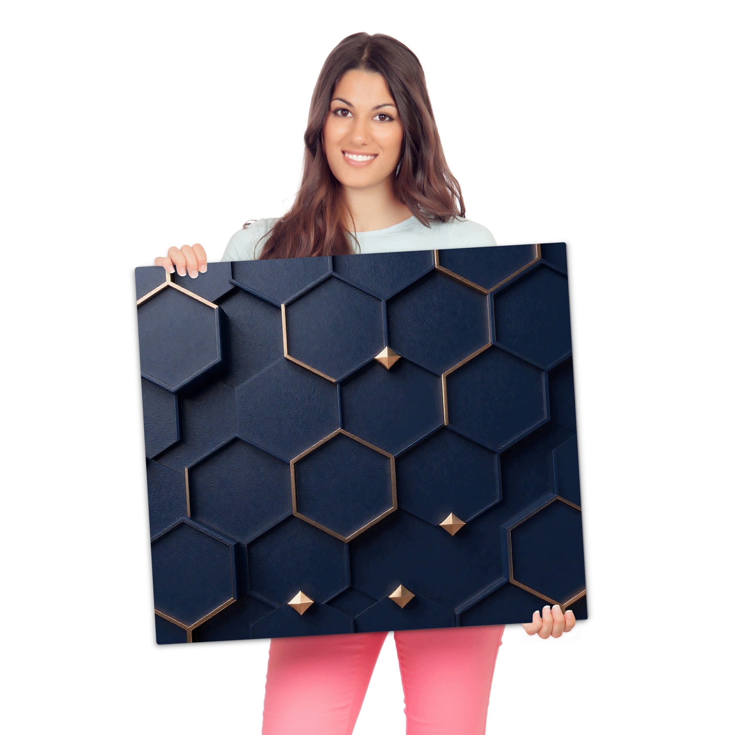 Skleněná ochranná deska za sporák a linku – Tmavě modré hexagony | 60 × 52 cm