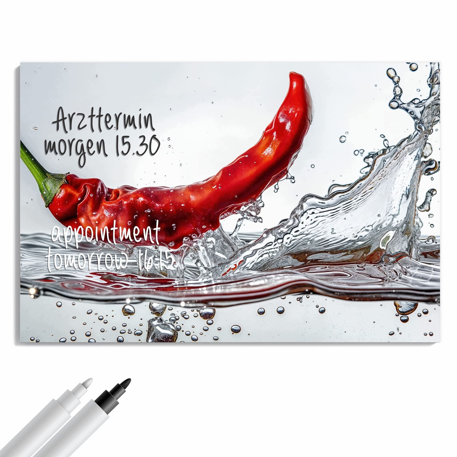 Magnetická tabule – obraz na zeď Chilli ve vodě – motiv 1 | 90 × 60 cm