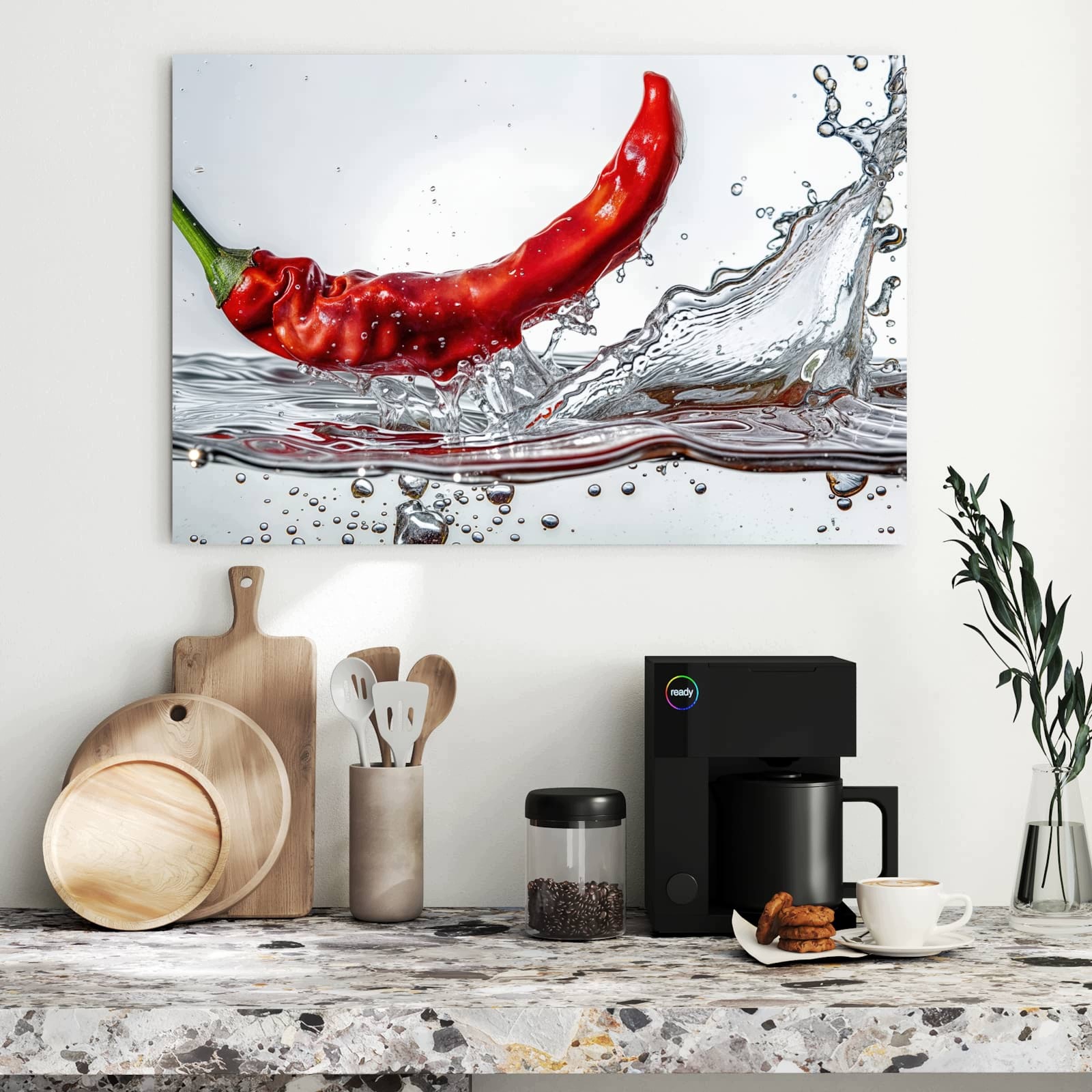 Magnetická tabule – obraz na zeď Chilli ve vodě – motiv 1 | 90 × 60 cm