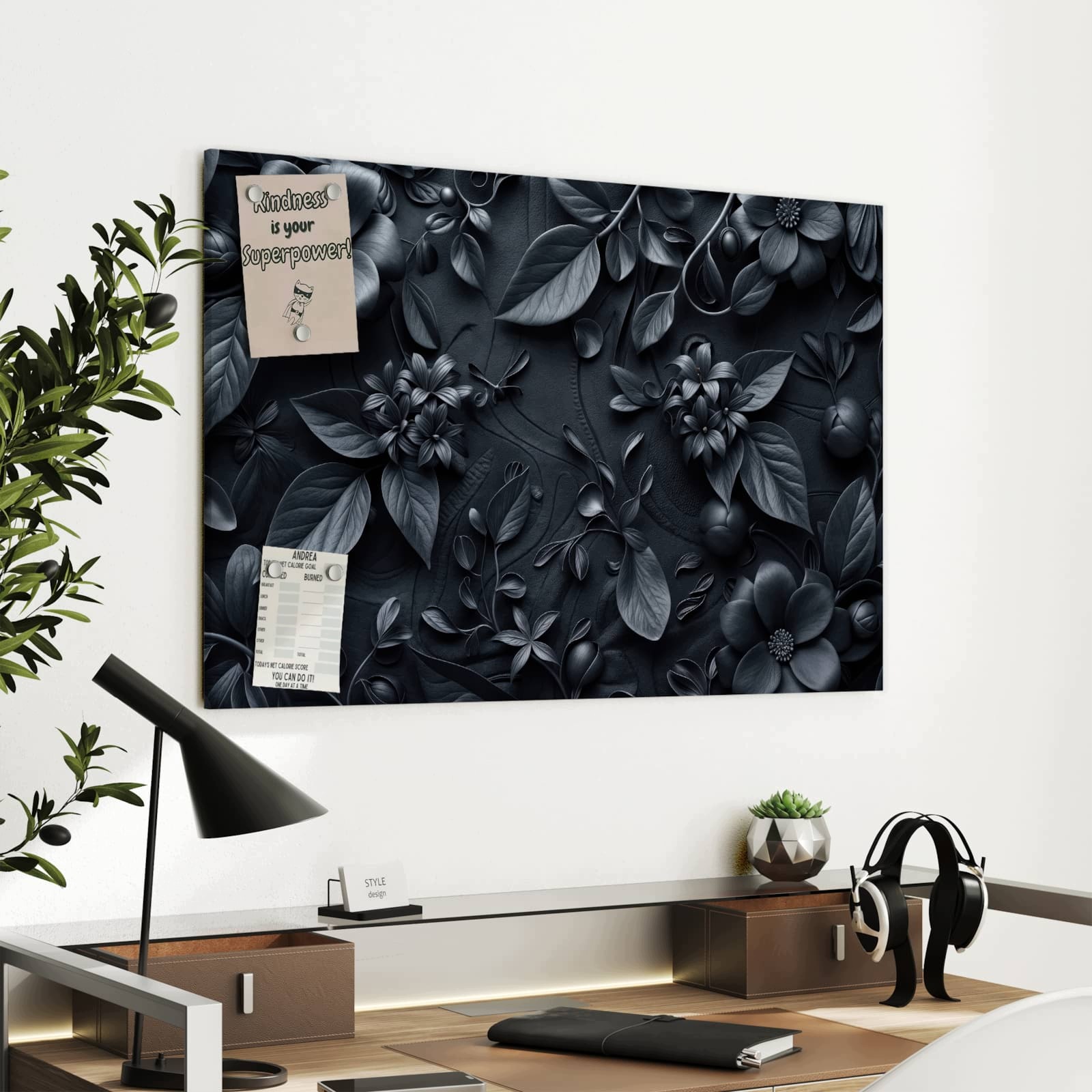 Magnetická tabule – obraz na zeď Tmavý květinový vzor | 90 × 60 cm