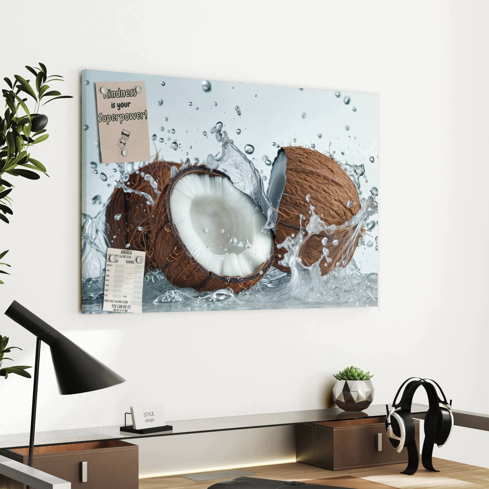 Magnetická tabule – obraz na zeď Kokos a šplouchnutí vody | 60 × 40 cm