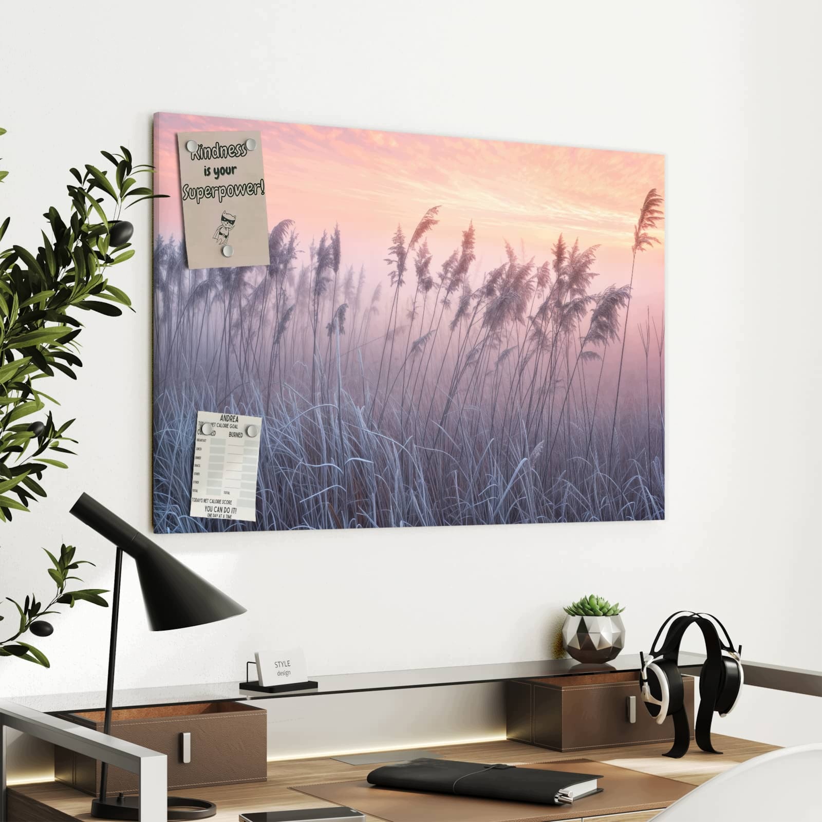 Magnetická tabule – obraz na zeď Zamlžená louka ráno | 90 × 60 cm