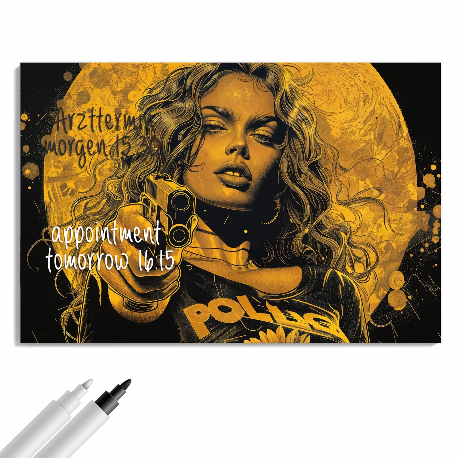 Magnetická tabule – obraz na zeď Žena s pistolí umění | 60 × 40 cm
