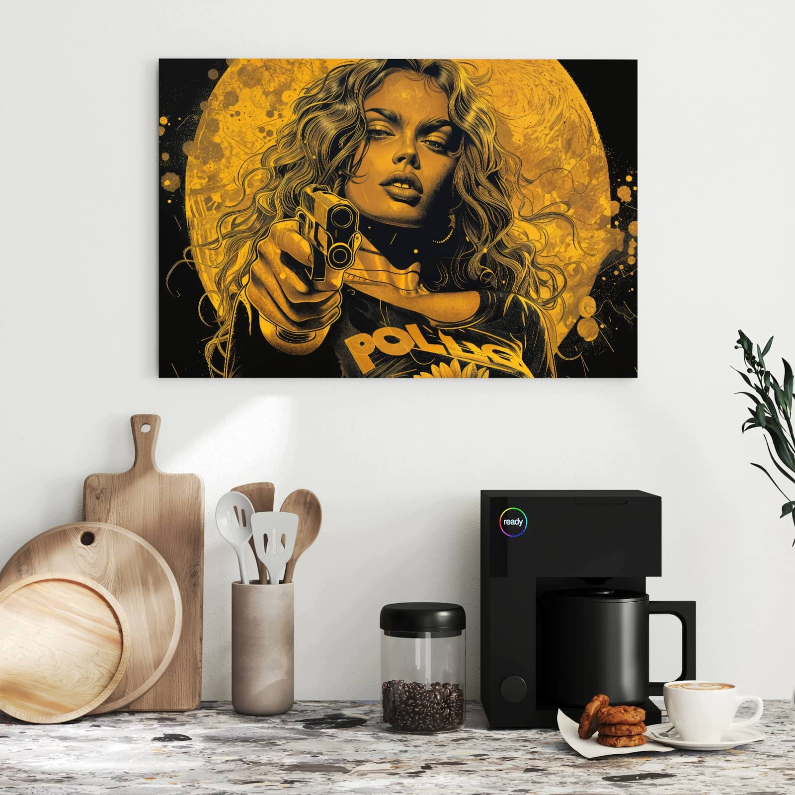 Magnetická tabule – obraz na zeď Žena s pistolí umění | 60 × 40 cm
