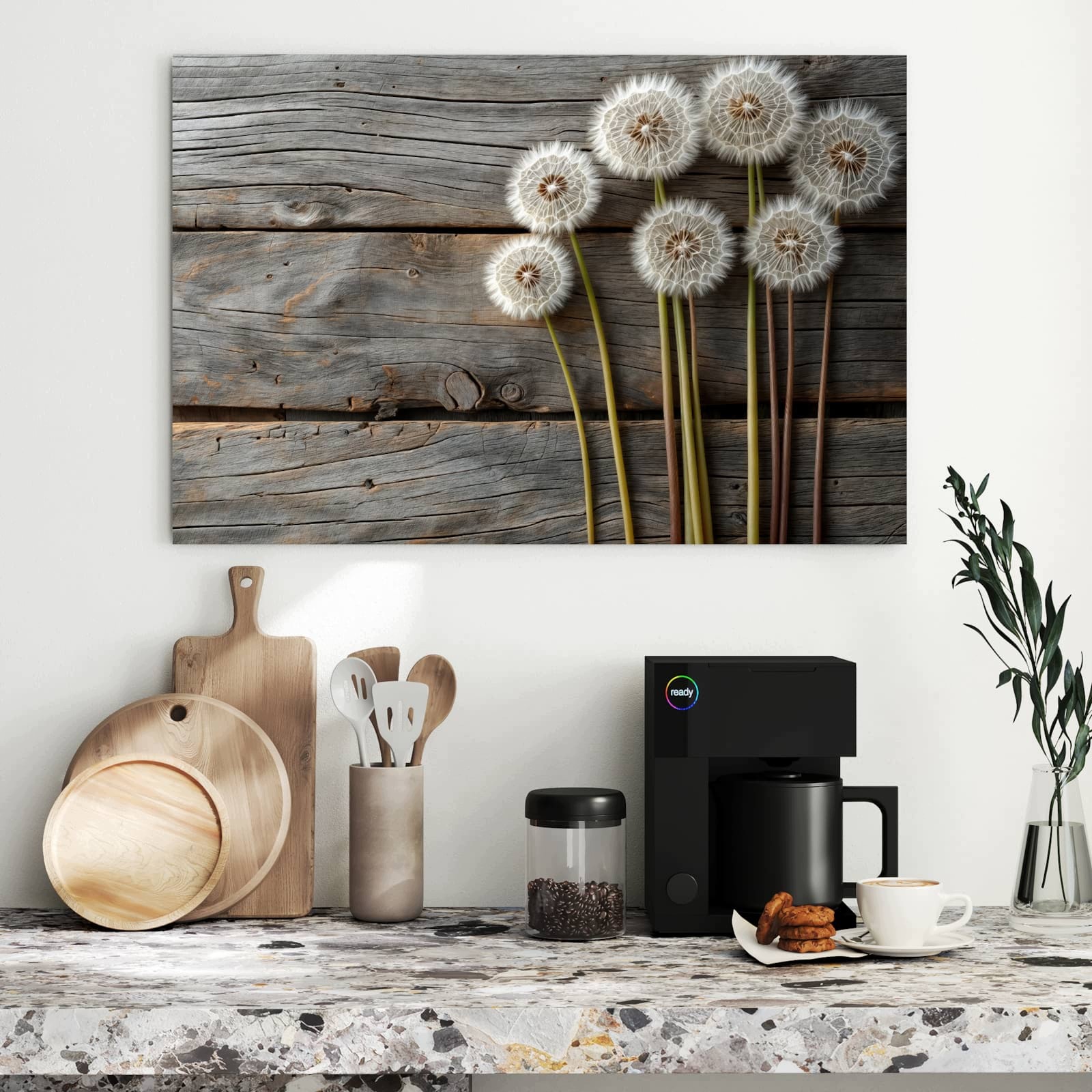 Magnetická tabule – obraz na zeď Pampelišky na dřevěném pozadí | 90 × 60 cm