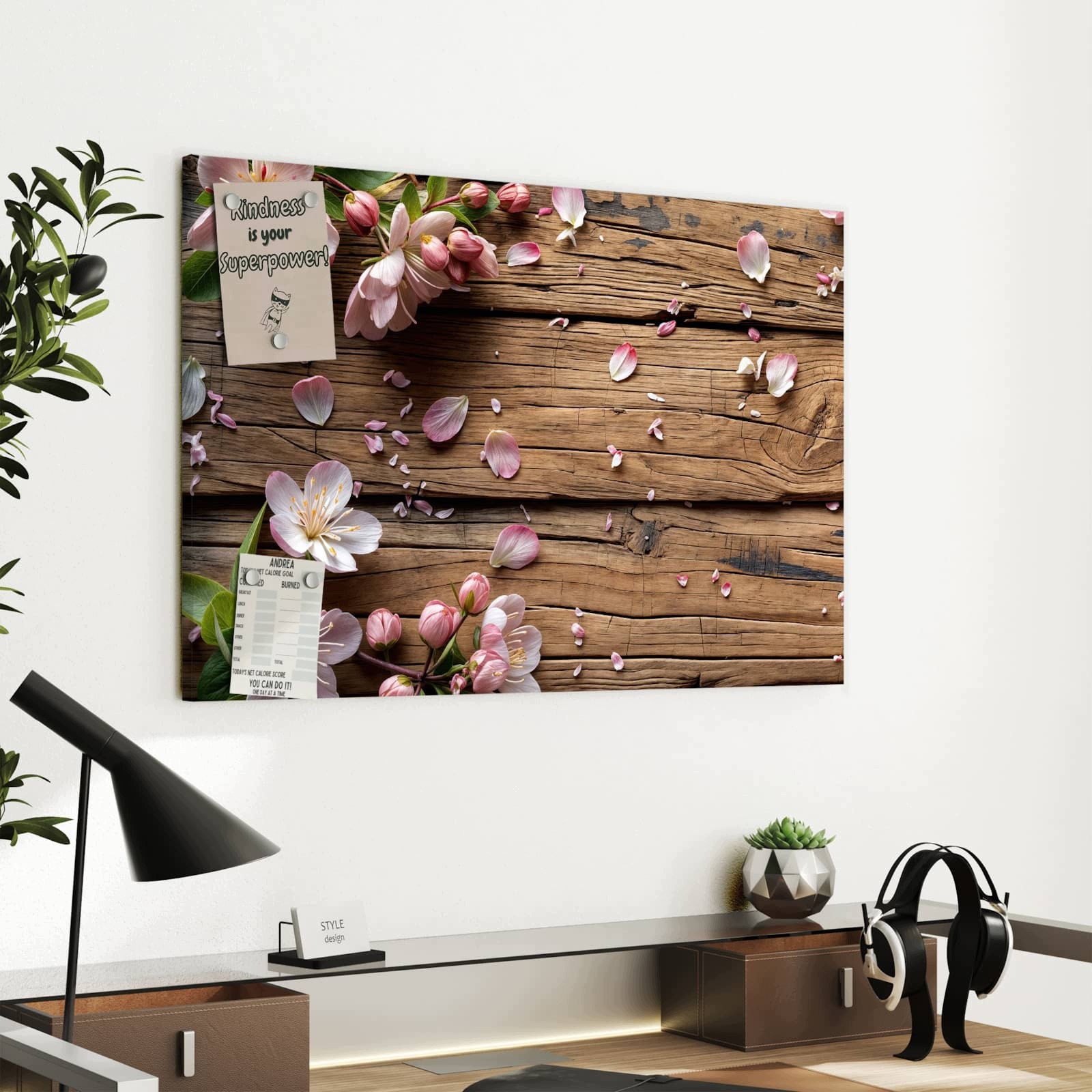 Magnetická tabule – obraz na zeď Květiny dřevo | 60 × 40 cm