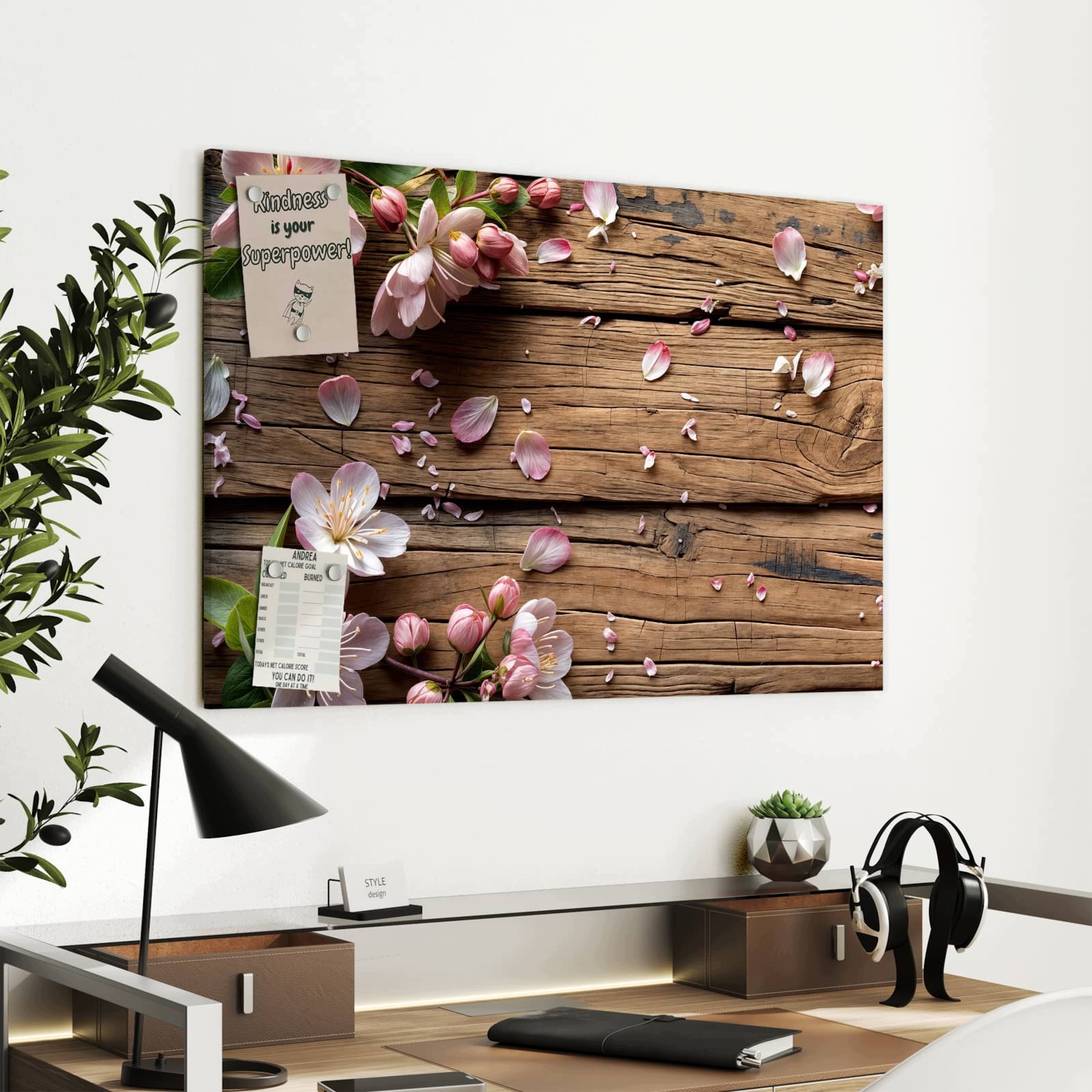 Magnetická tabule – obraz na zeď Květiny dřevo | 90 × 60 cm