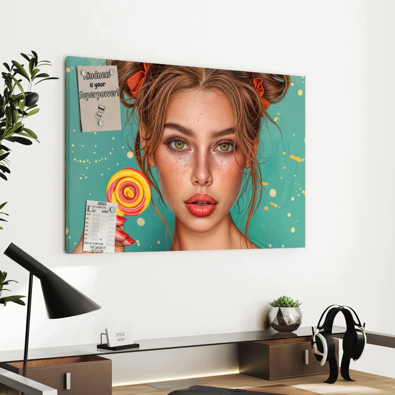 Magnetická tabule – obraz na zeď Žena s lízátkem | 60 × 40 cm