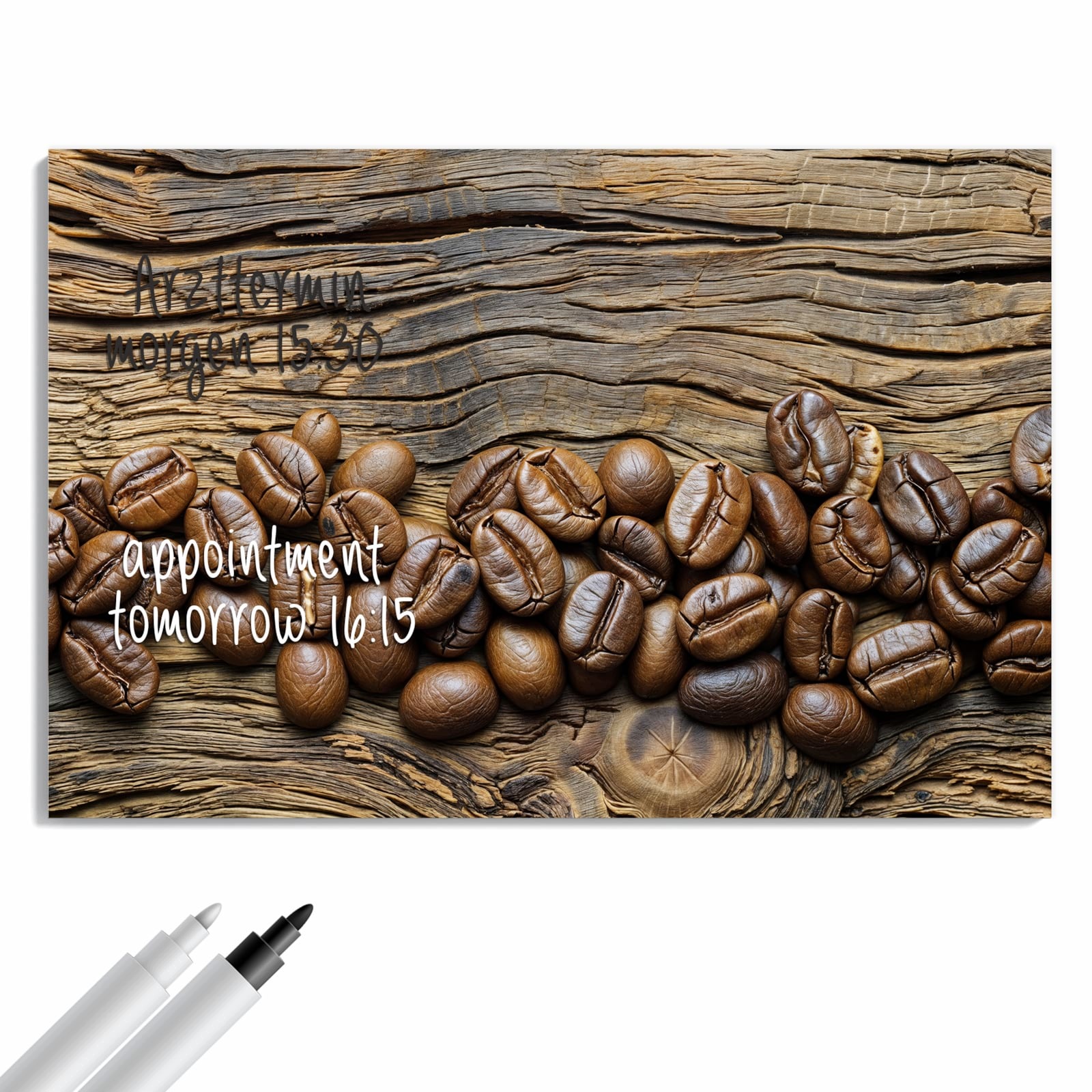 Magnetická tabule – obraz na zeď Zrnka kávy na dřevě – motiv 1 | 90 × 60 cm