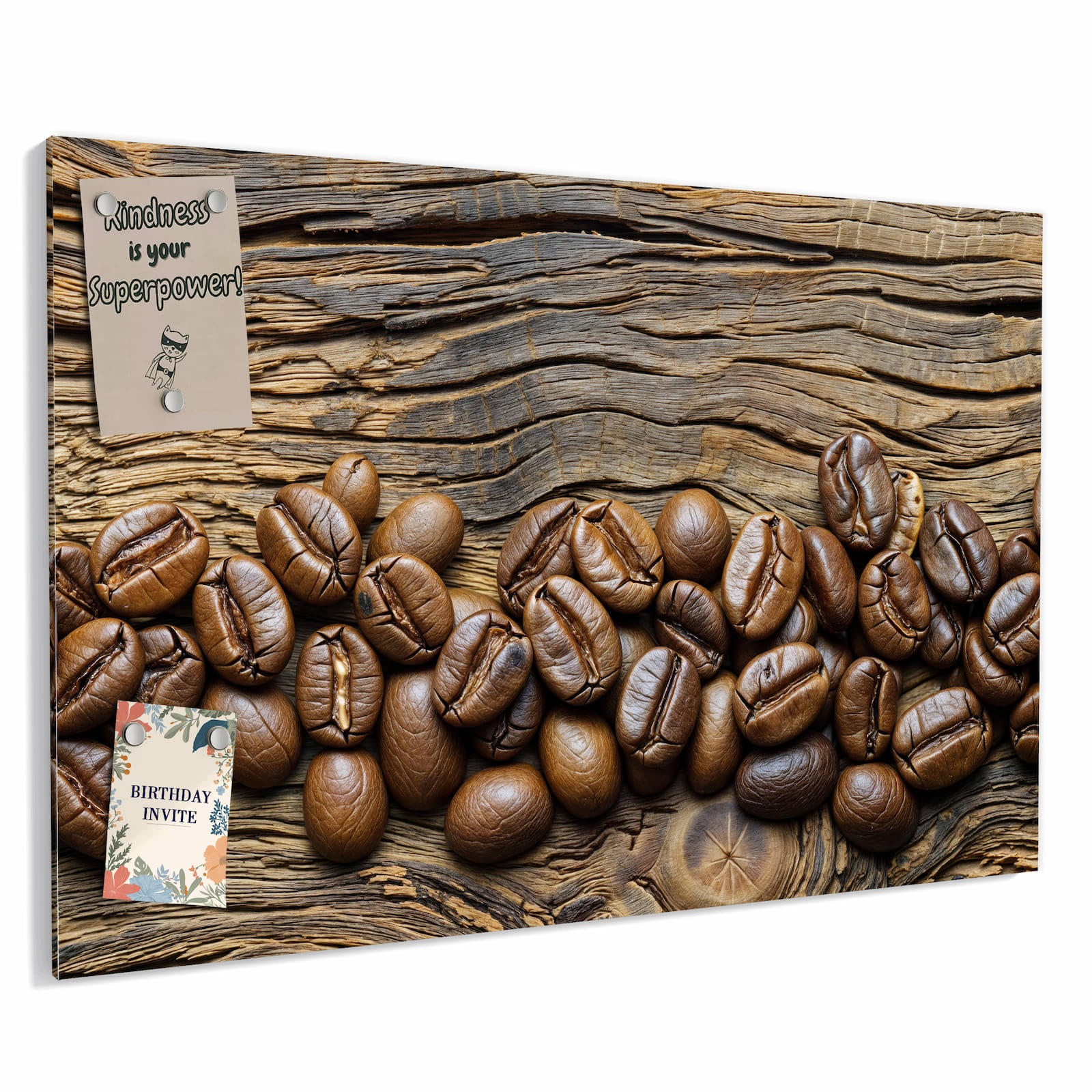 Magnetická tabule – obraz na zeď Zrnka kávy na dřevě – motiv 1 | 90 × 60 cm