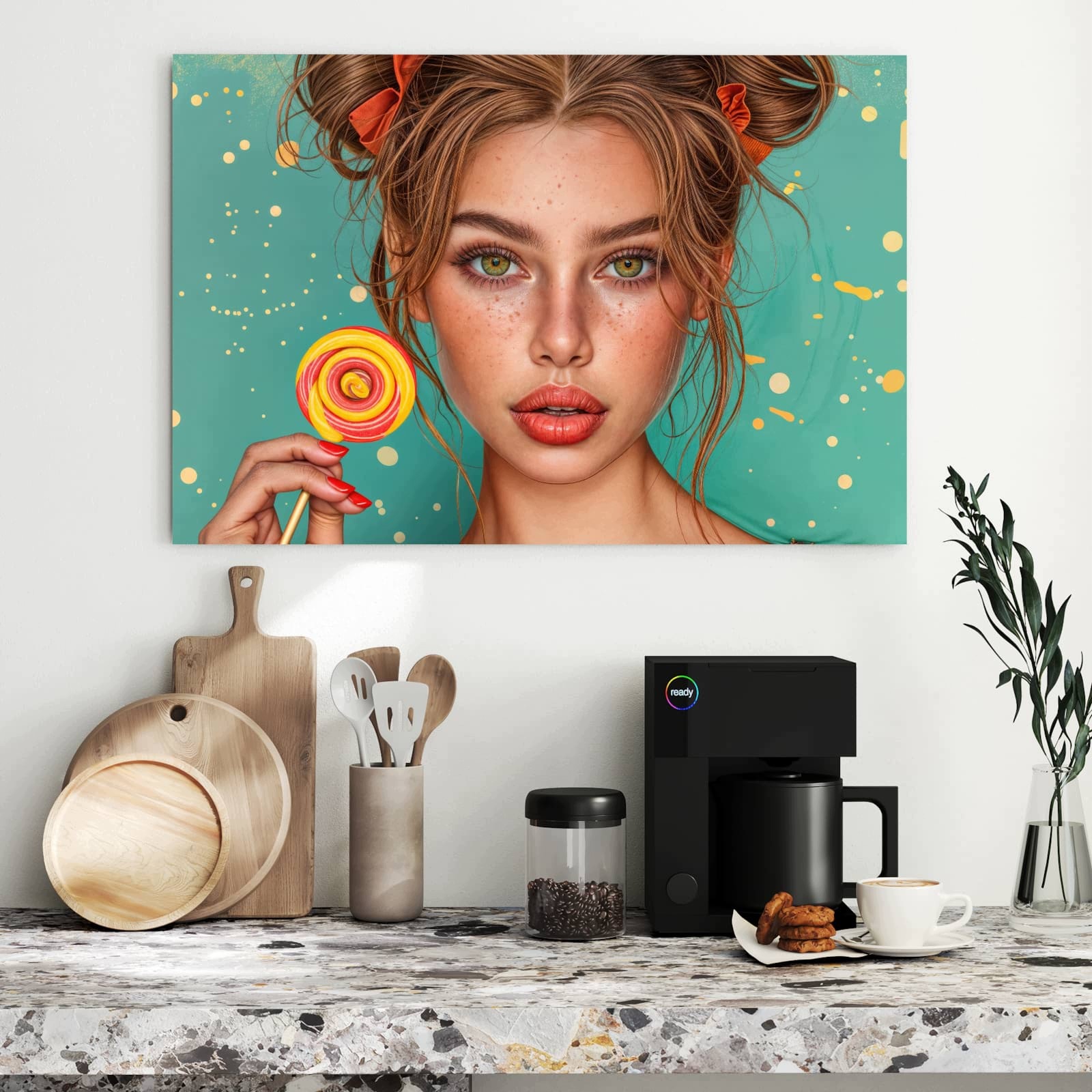 Magnetická tabule – obraz na zeď Žena s lízátkem | 90 × 60 cm