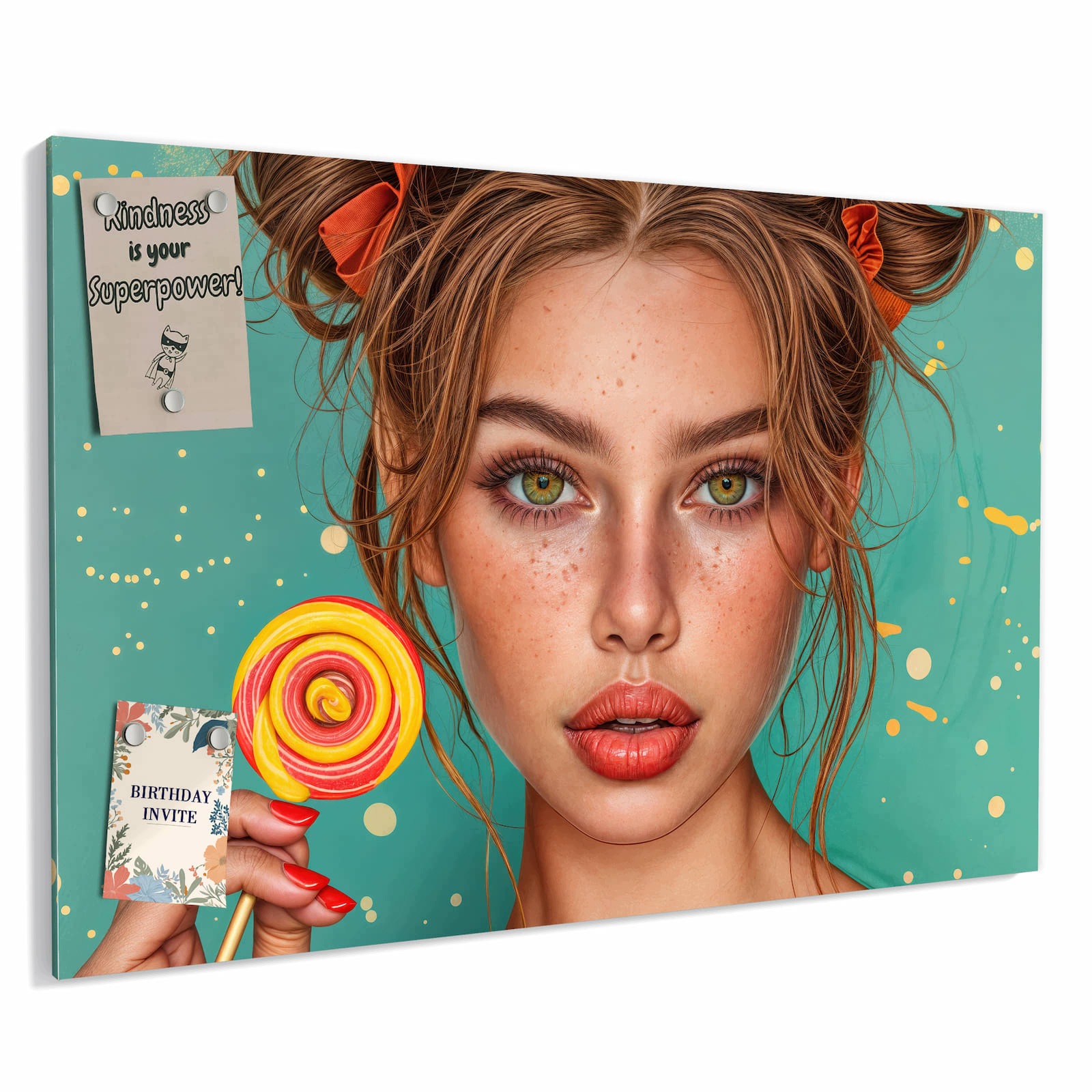 Magnetická tabule – obraz na zeď Žena s lízátkem | 90 × 60 cm