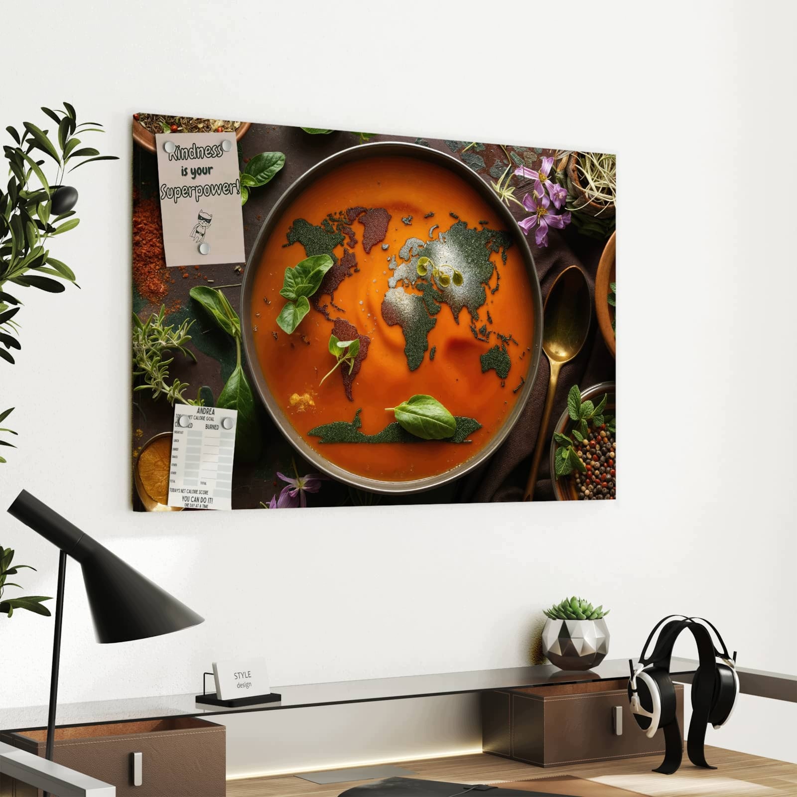 Magnetická tabule – obraz na zeď Mapa světa polévka | 60 × 40 cm