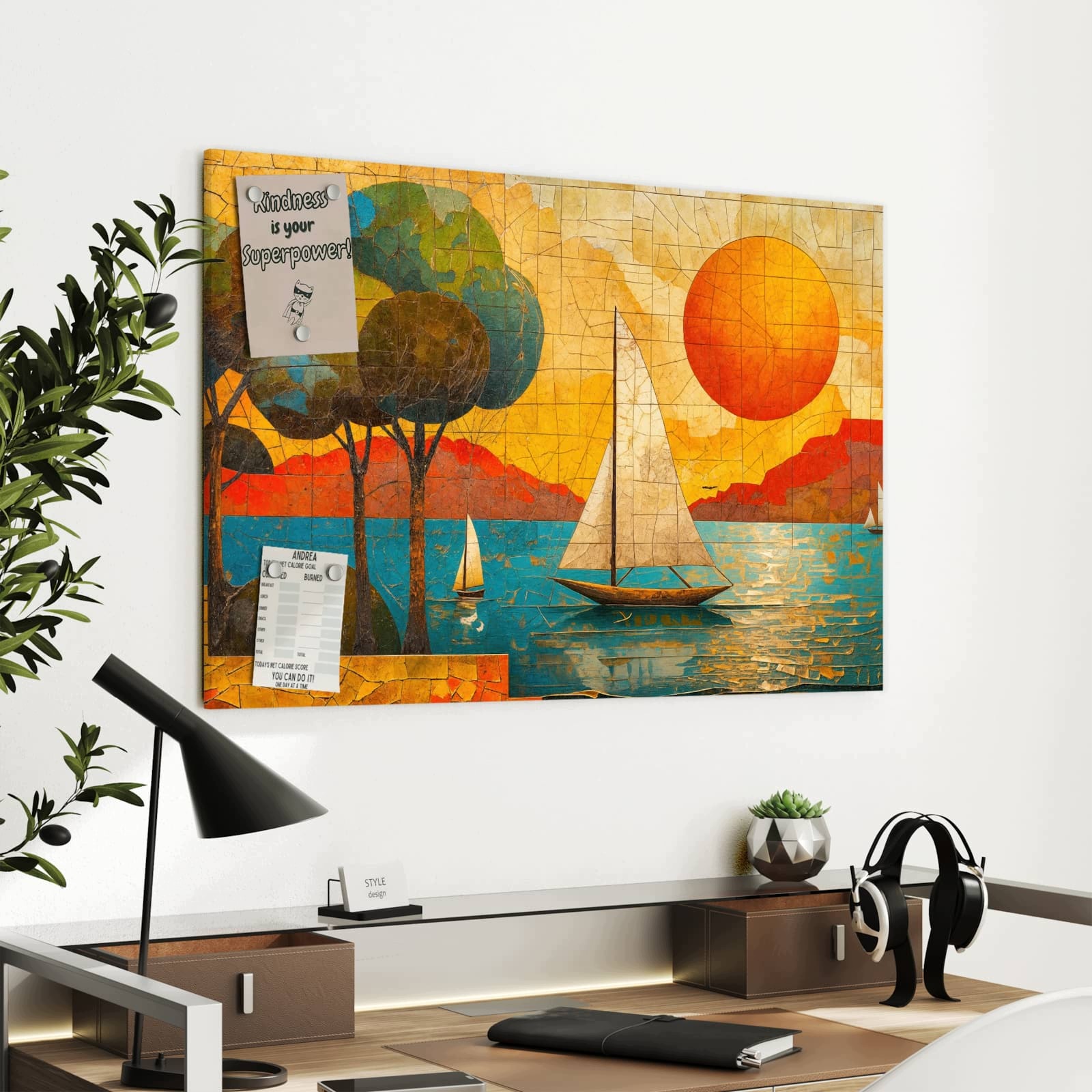 Magnetická tabule – obraz na zeď Plachetnice západ slunce | 90 × 60 cm