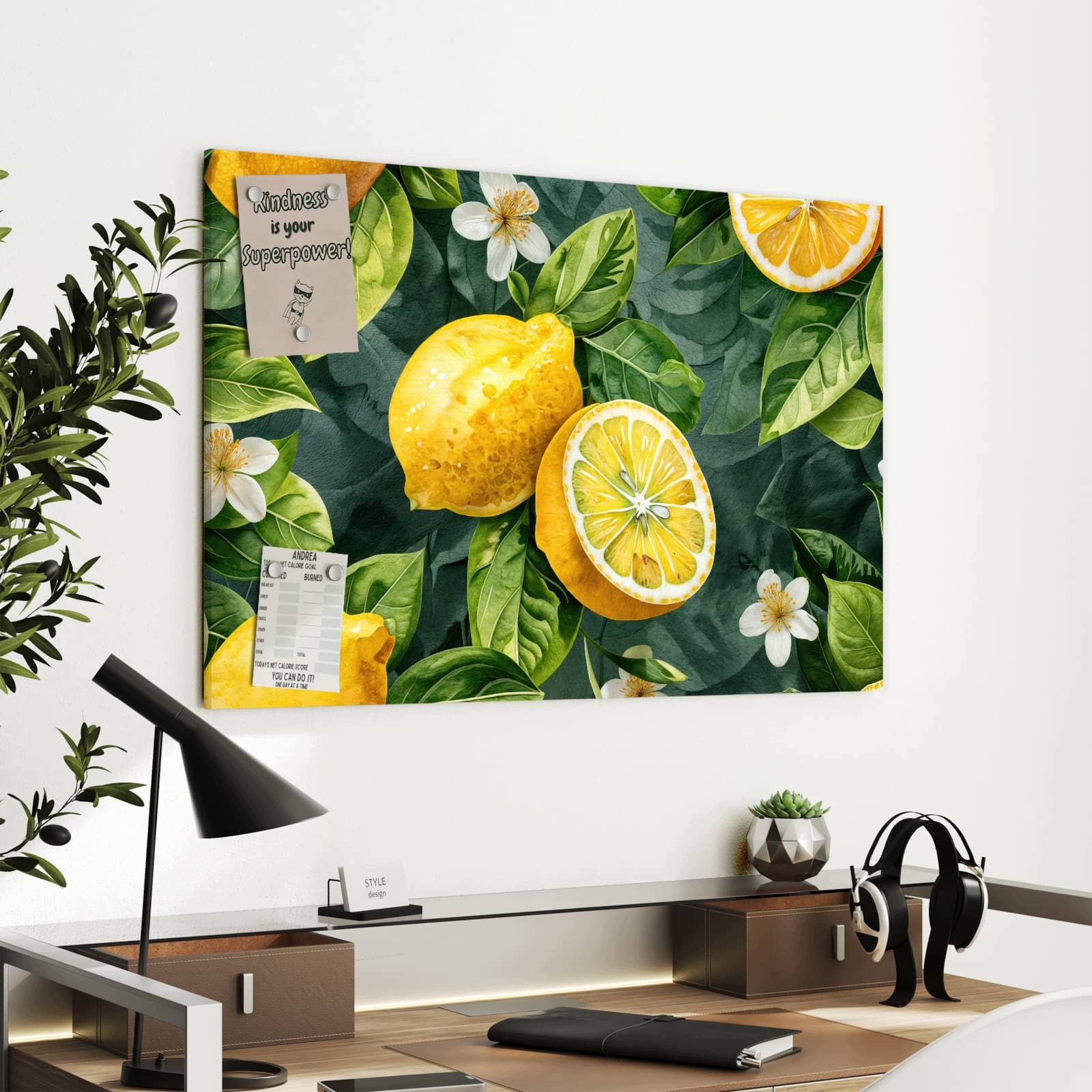 Magnetická tabule – obraz na zeď Citronový vzor | 90 × 60 cm