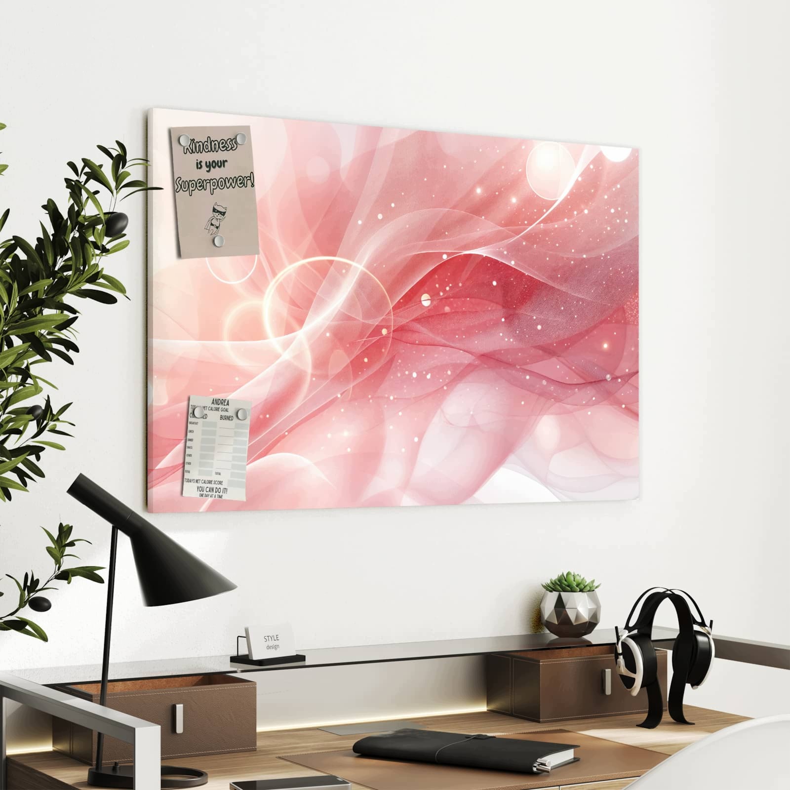 Magnetická tabule – obraz na zeď Růžové hedvábné vlny | 90 × 60 cm