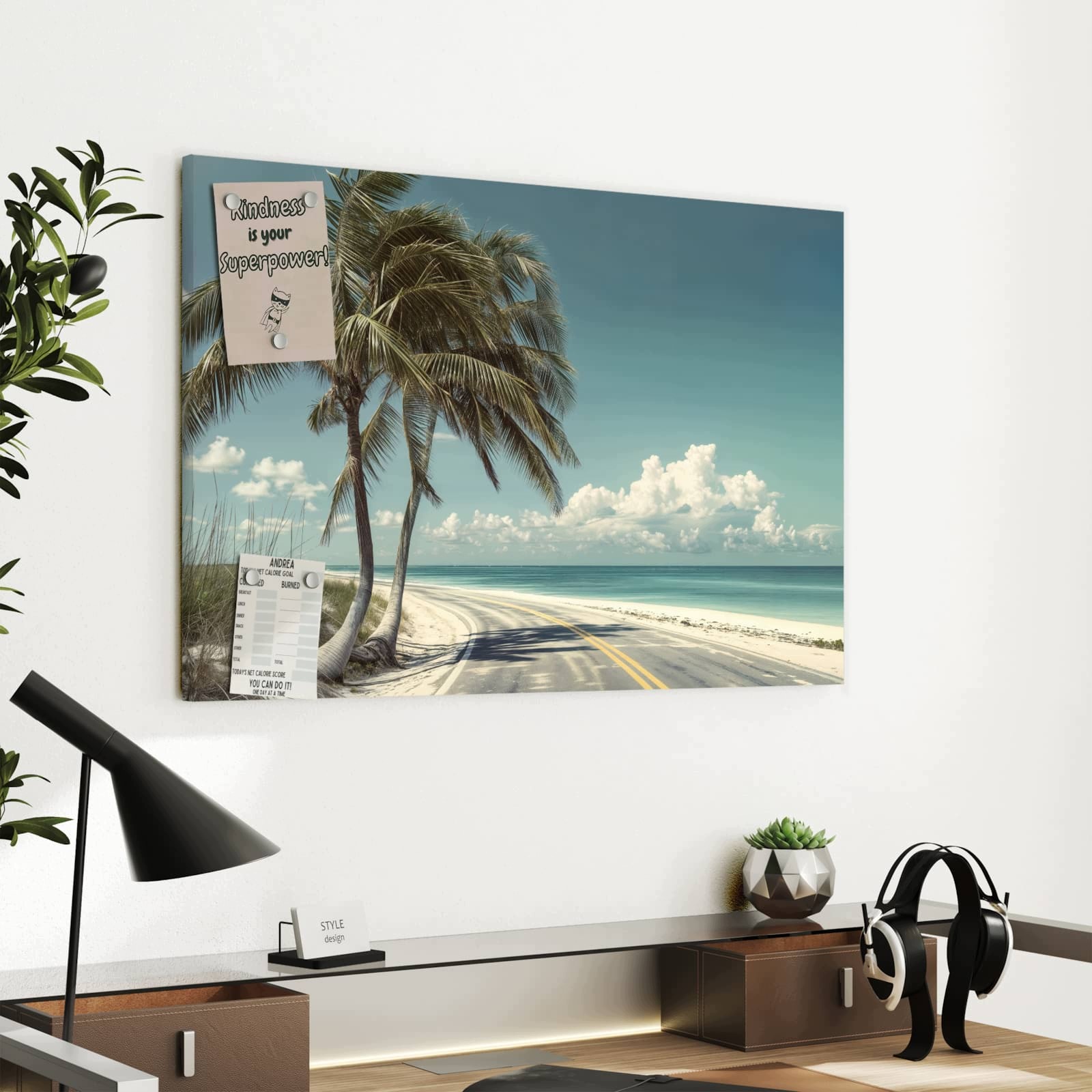 Magnetická tabule – obraz na zeď Přímořská ulice s palmami | 60 × 40 cm