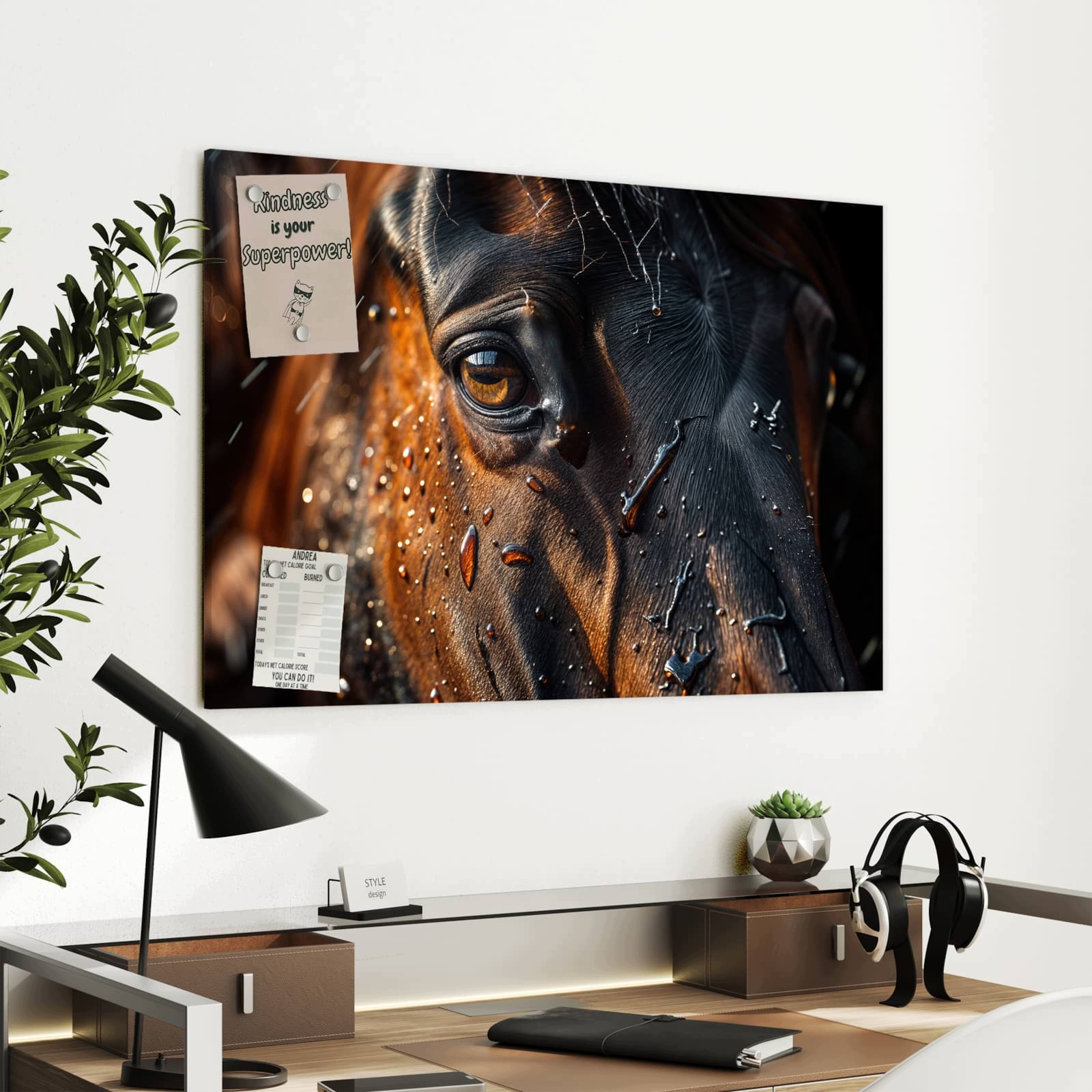 Magnetická tabule – obraz na zeď Oko koně déšť | 90 × 60 cm
