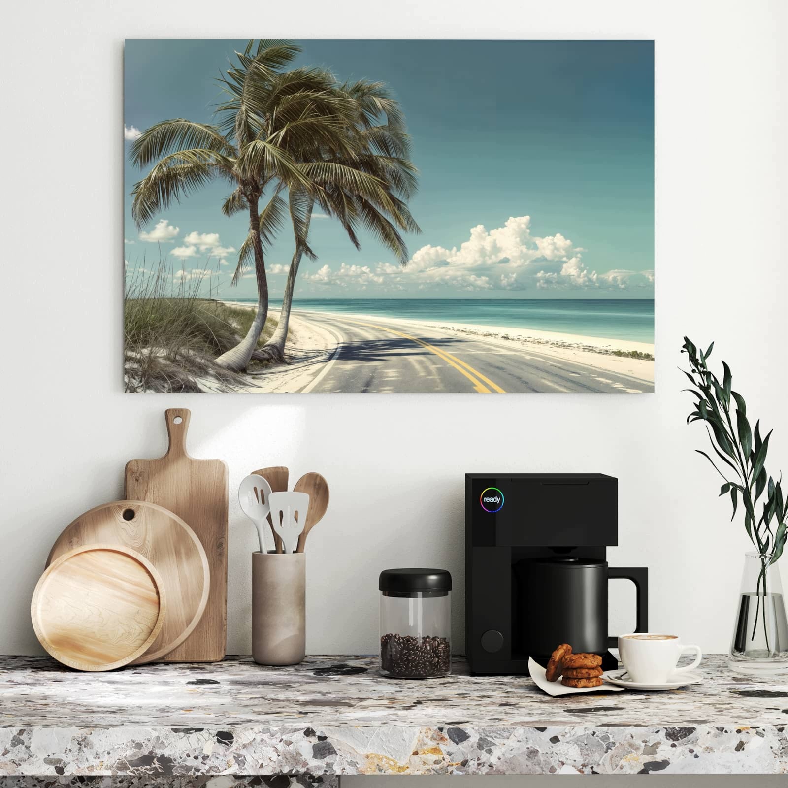 Magnetická tabule – obraz na zeď Přímořská ulice s palmami | 90 × 60 cm
