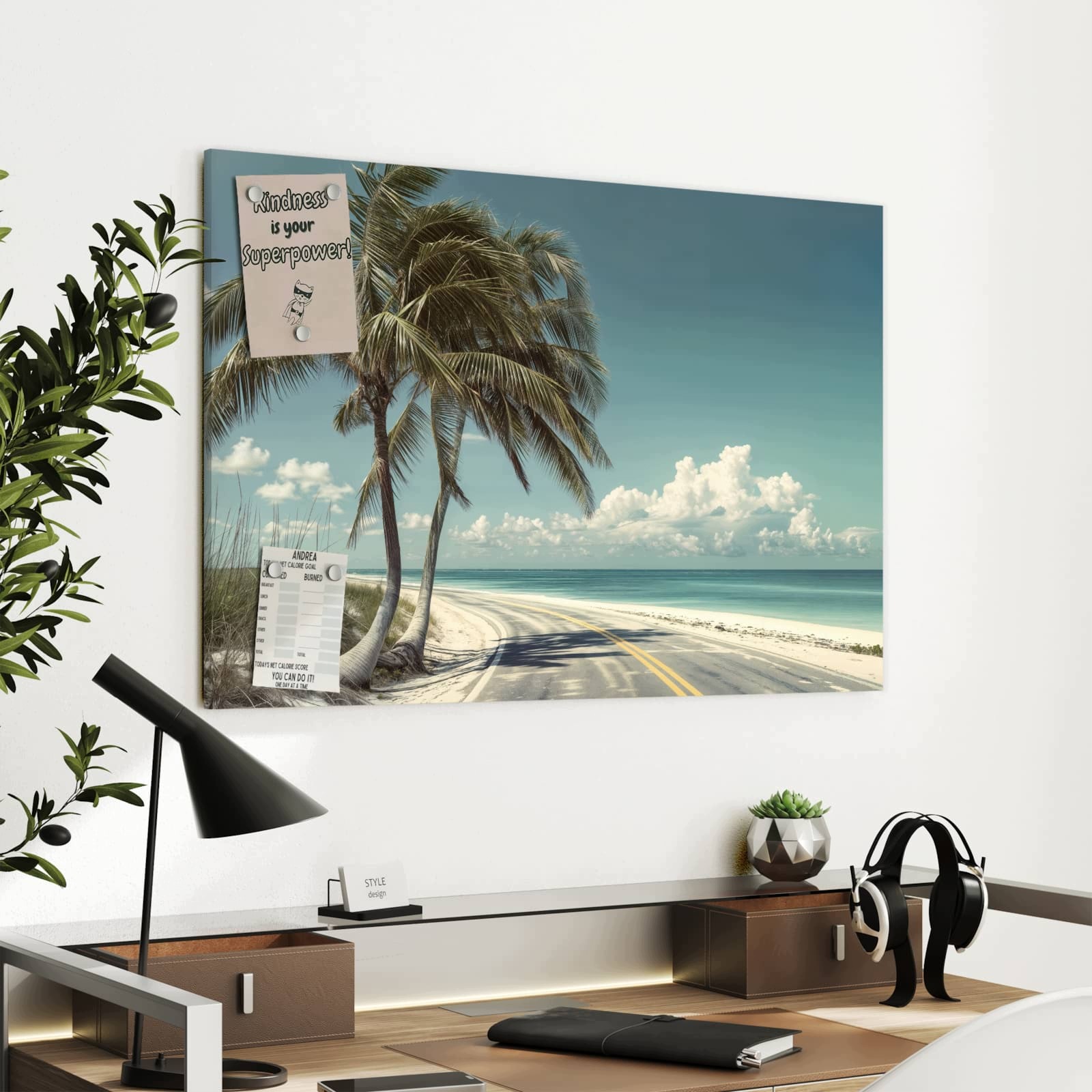 Magnetická tabule – obraz na zeď Přímořská ulice s palmami | 90 × 60 cm