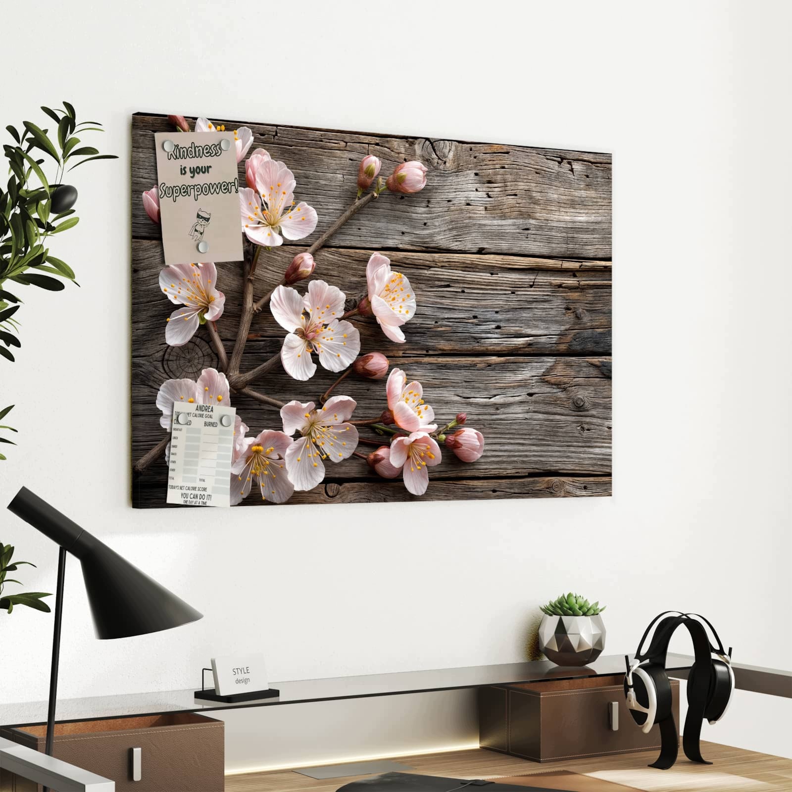 Magnetická tabule – obraz na zeď Květiny třešní dřevo – motiv 2 | 60 × 40 cm