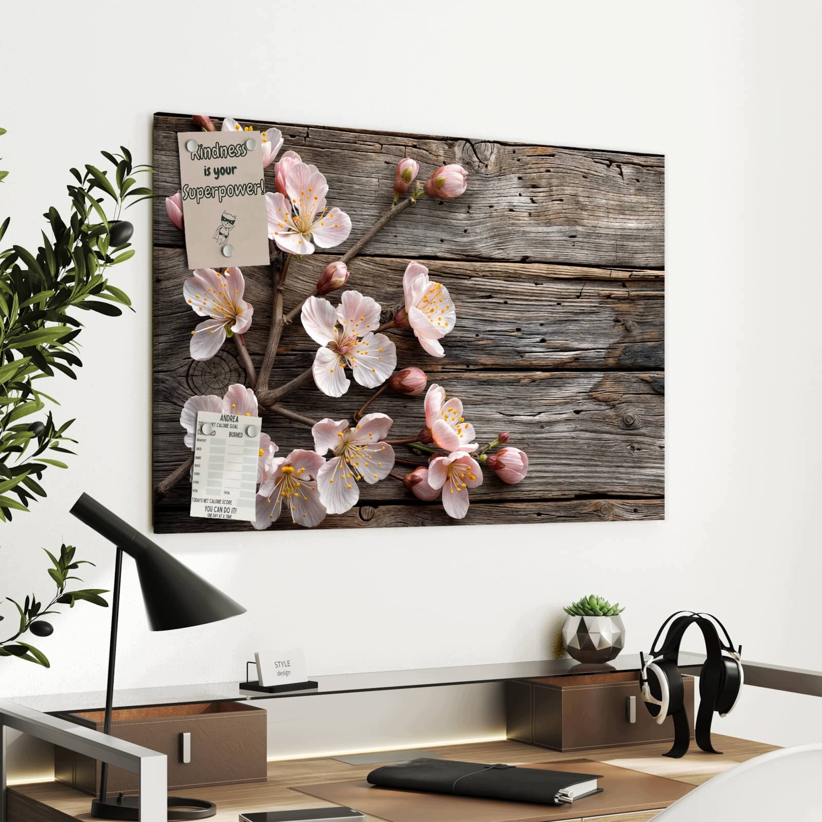 Magnetická tabule – obraz na zeď Květiny třešní dřevo – motiv 2 | 90 × 60 cm