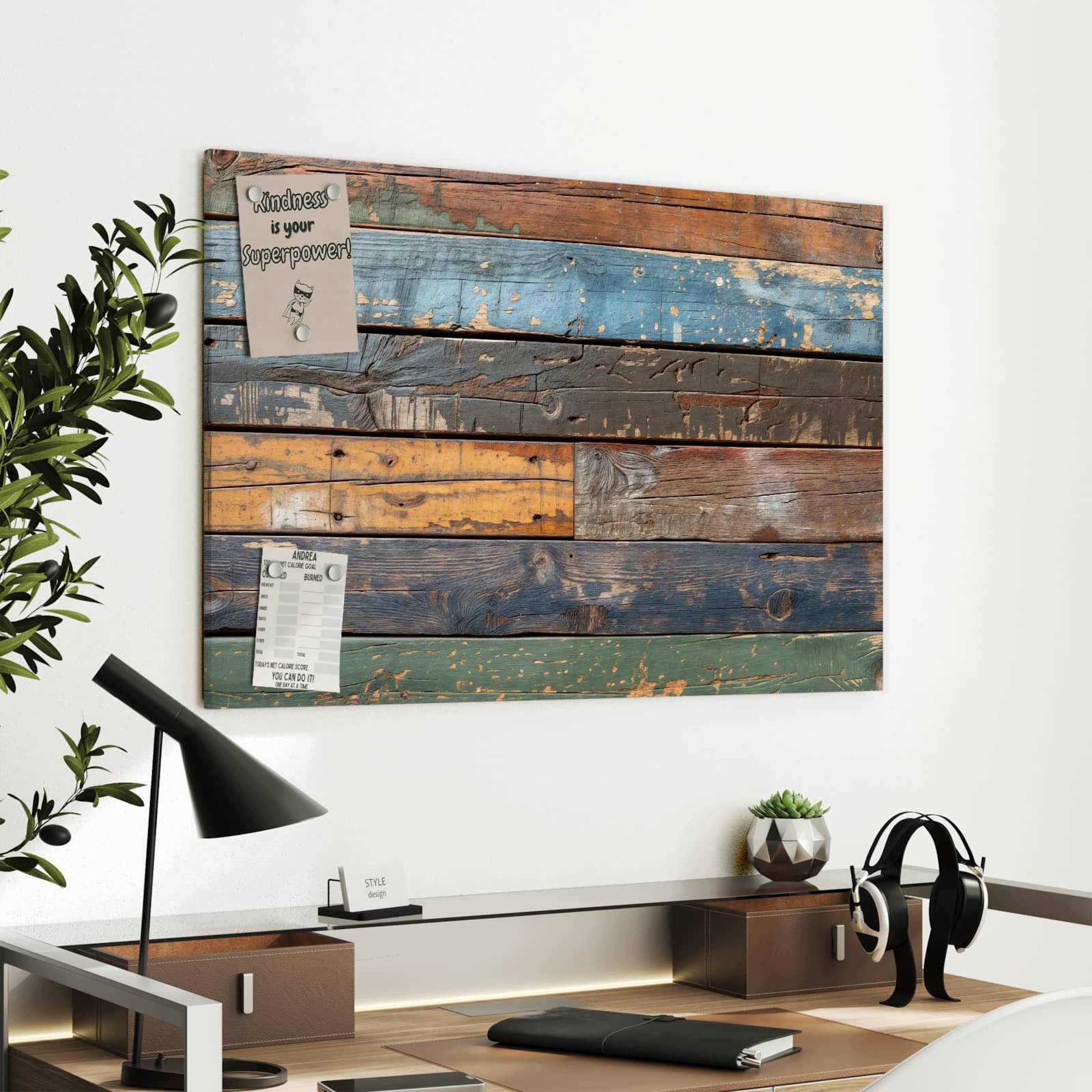 Magnetická tabule – obraz na zeď Barevná dřevěná deska | 90 × 60 cm