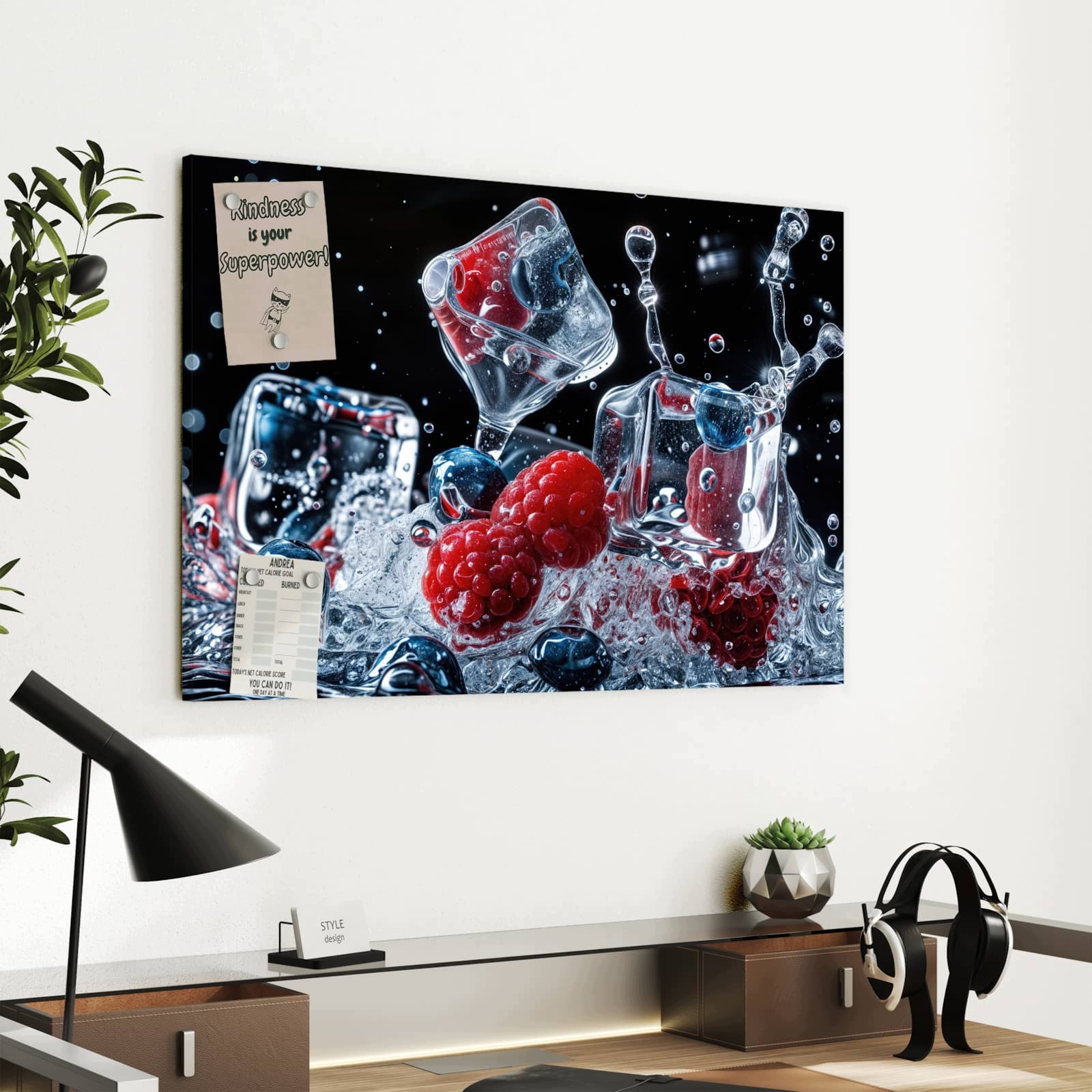 Magnetická tabule – obraz na zeď Bobule s kostkami ledu – motiv 2 | 60 × 40 cm