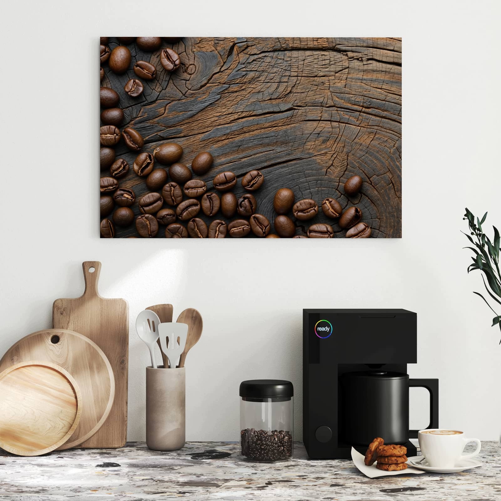 Magnetická tabule – obraz na zeď Zrnka kávy na dřevě – motiv 2 | 60 × 40 cm