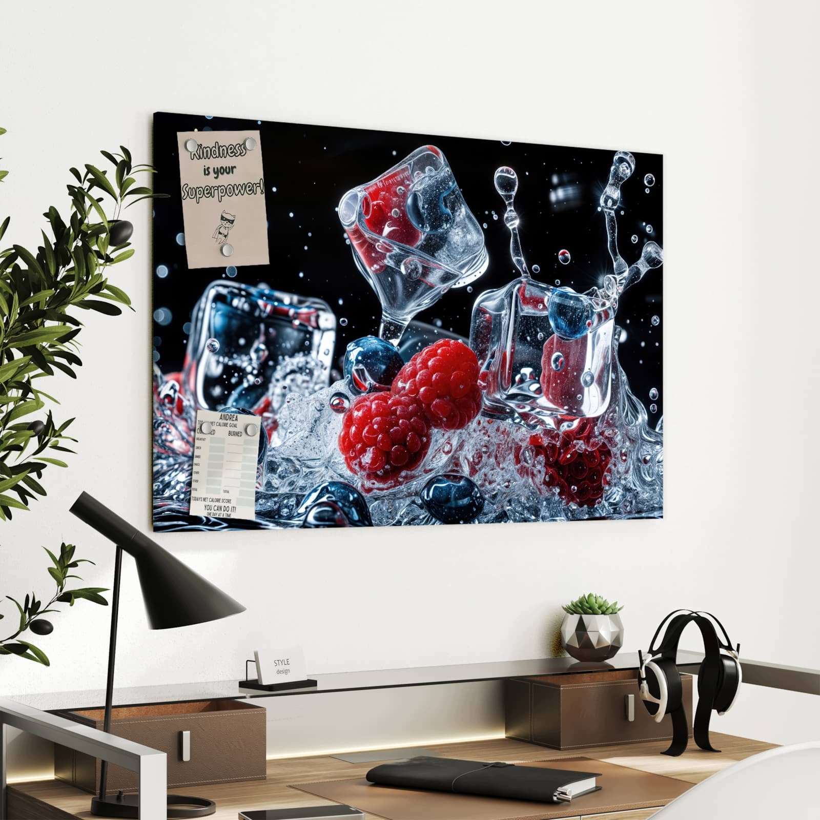 Magnetická tabule – obraz na zeď Bobule s kostkami ledu – motiv 2 | 90 × 60 cm