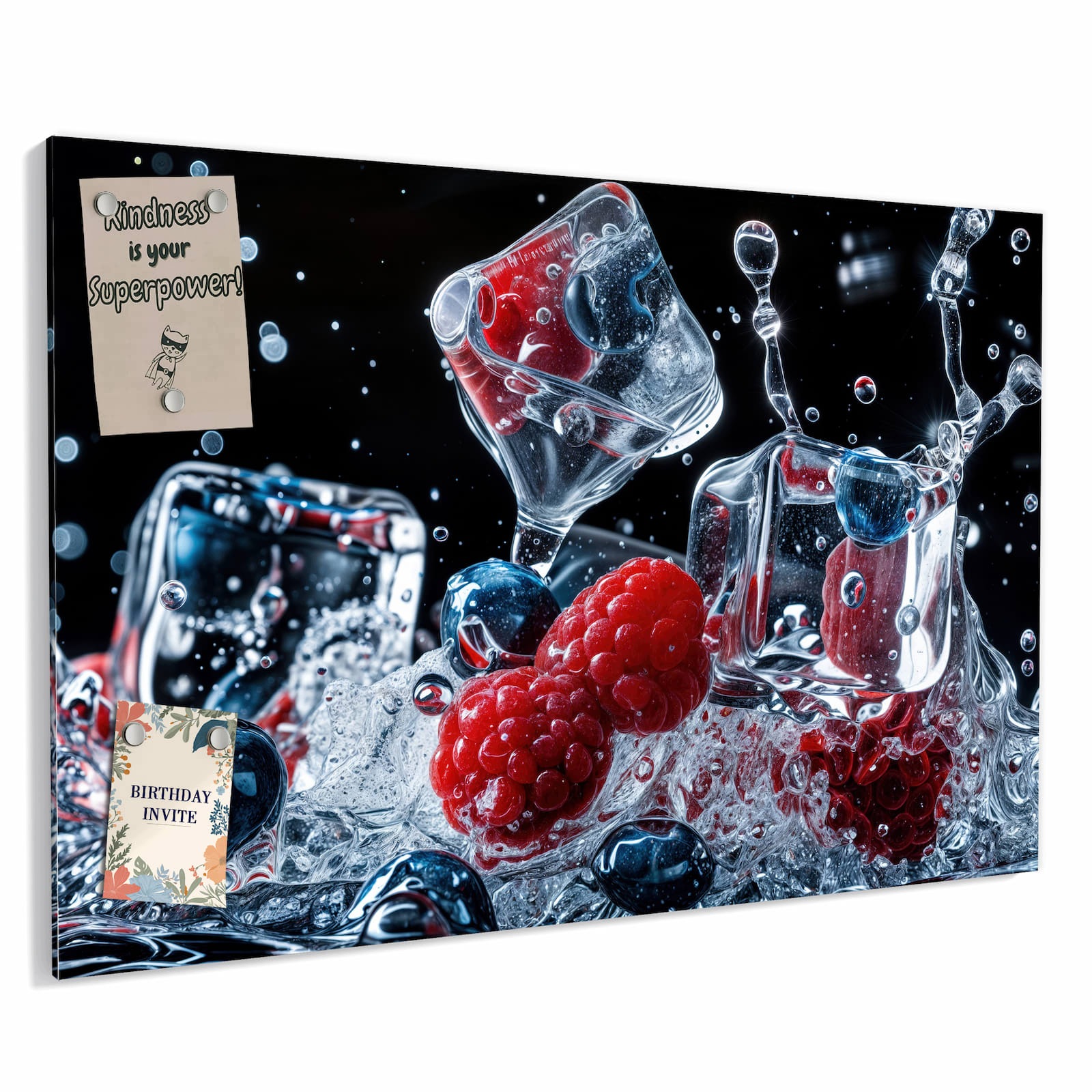 Magnetická tabule – obraz na zeď Bobule s kostkami ledu – motiv 2 | 90 × 60 cm