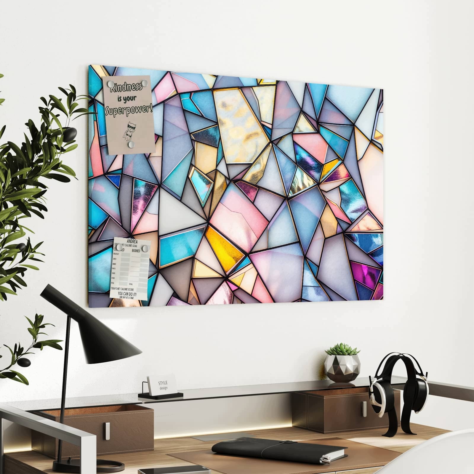 Magnetická tabule – obraz na zeď Barevná skleněná mozaika | 90 × 60 cm