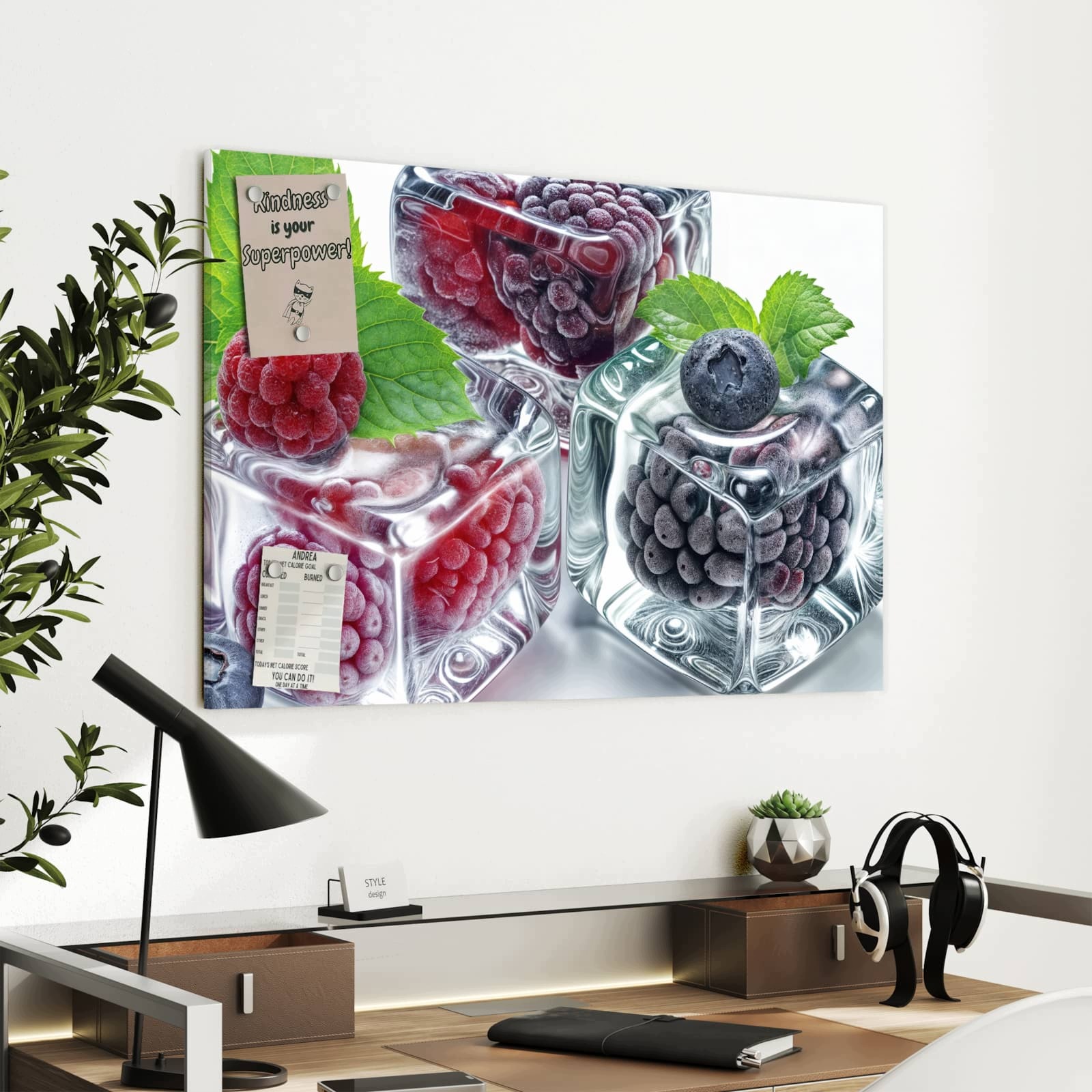 Magnetická tabule – obraz na zeď Kostky ledu a směs bobulí | 90 × 60 cm