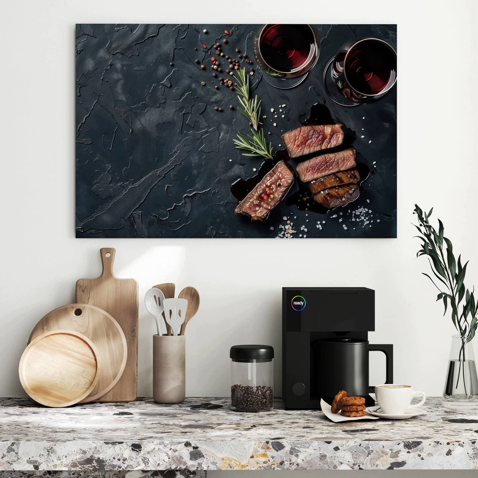 Magnetická tabule – obraz na zeď Steak červené víno | 90 × 60 cm