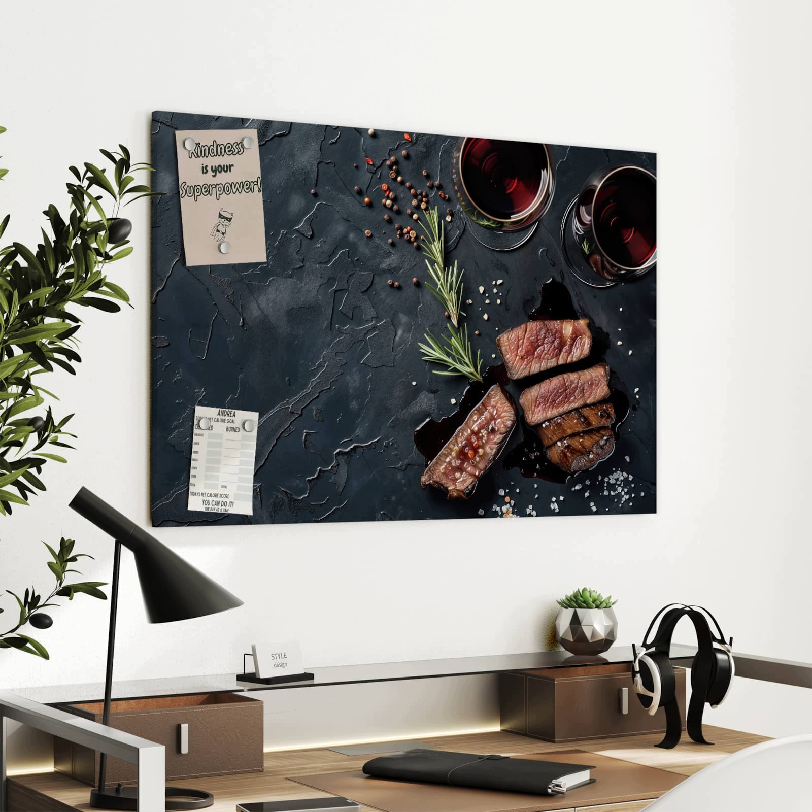 Magnetická tabule – obraz na zeď Steak červené víno | 90 × 60 cm