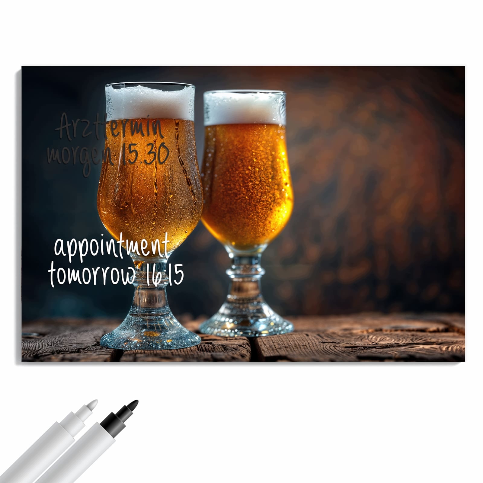 Magnetická tabule – obraz na zeď Dva půllitry piva na dřevě | 60 × 40 cm