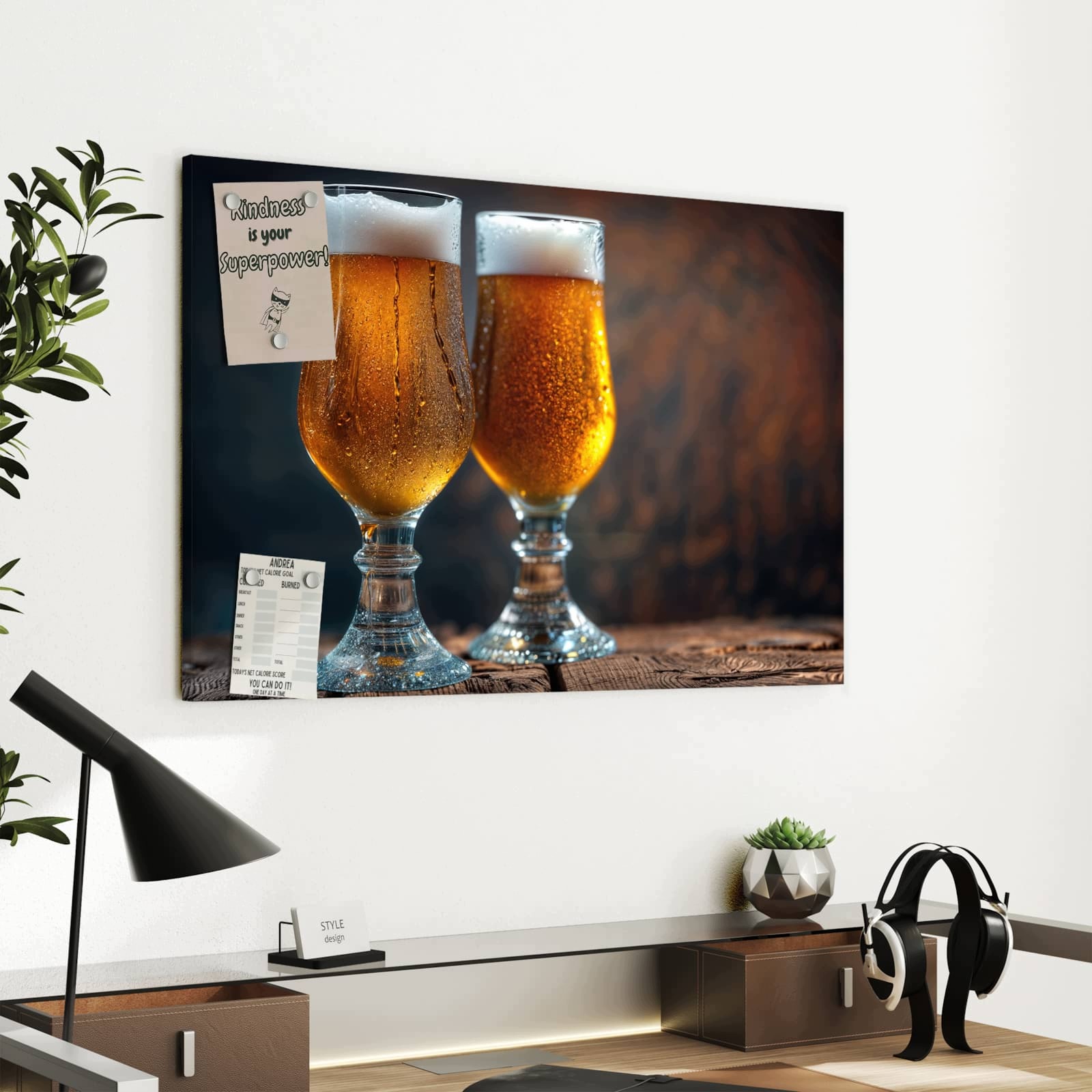 Magnetická tabule – obraz na zeď Dva půllitry piva na dřevě | 60 × 40 cm